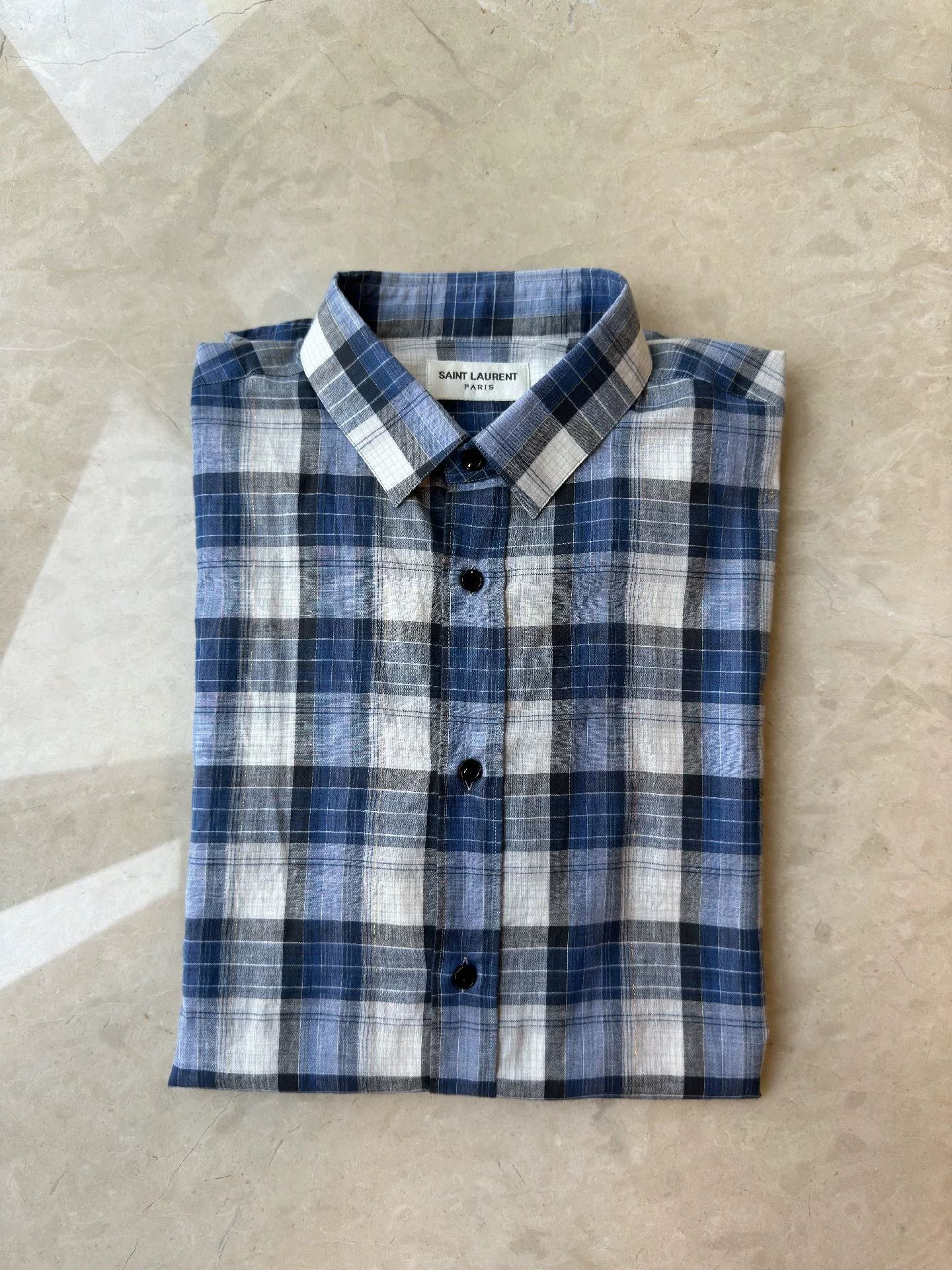 Saint Laurent Paris YSL Men's Blue Plaid Shirt Size US XS / EU 42 / 0 - 5 Thumbnail