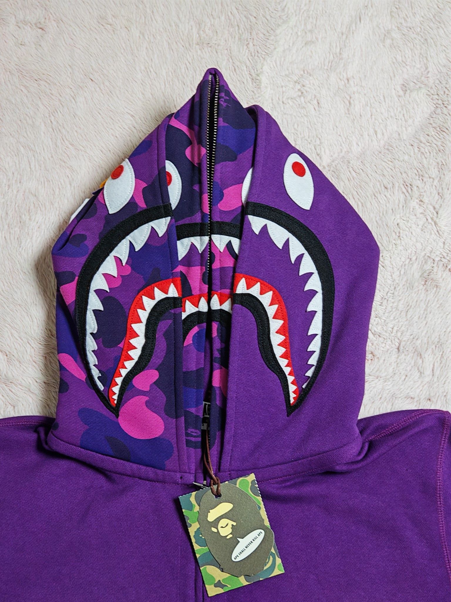 Bape A Bathing Ape Purple Camo Shark Full Zip Hoodie Size L Size US L / EU 52-54 / 3 - 5 Thumbnail