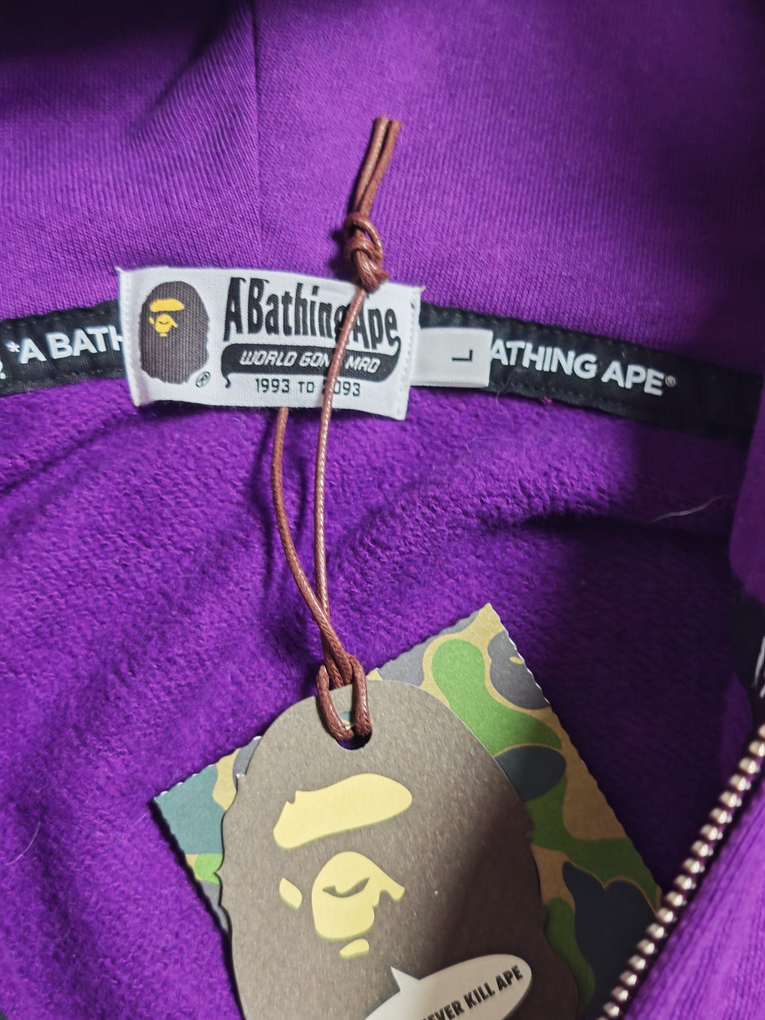 Bape A Bathing Ape Purple Camo Shark Full Zip Hoodie Size L Size US L / EU 52-54 / 3 - 3 Thumbnail