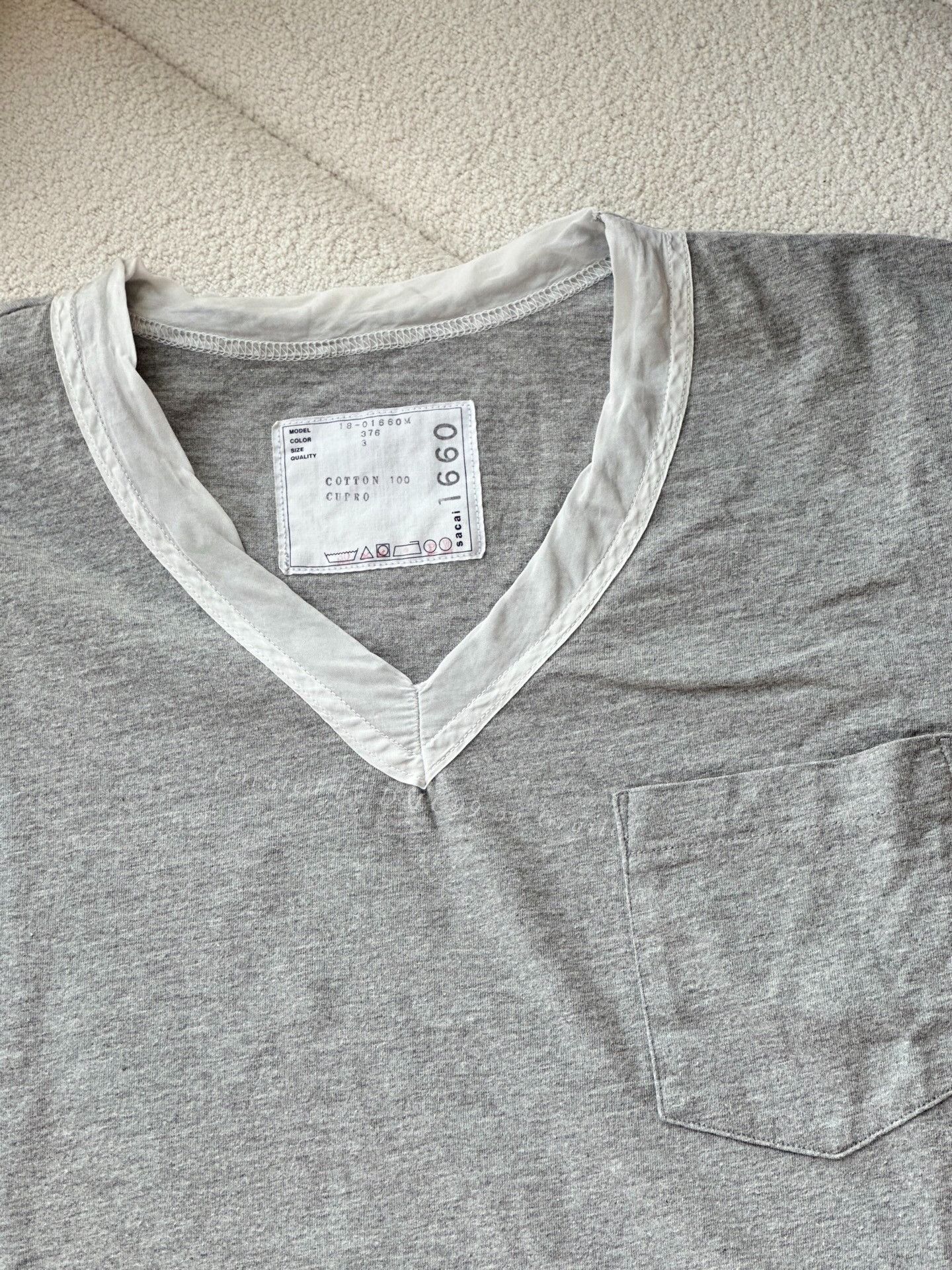 Sacai Sacai Men's V-Neck Gray T-Shirt Size US L / EU 52-54 / 3 - 3 Thumbnail