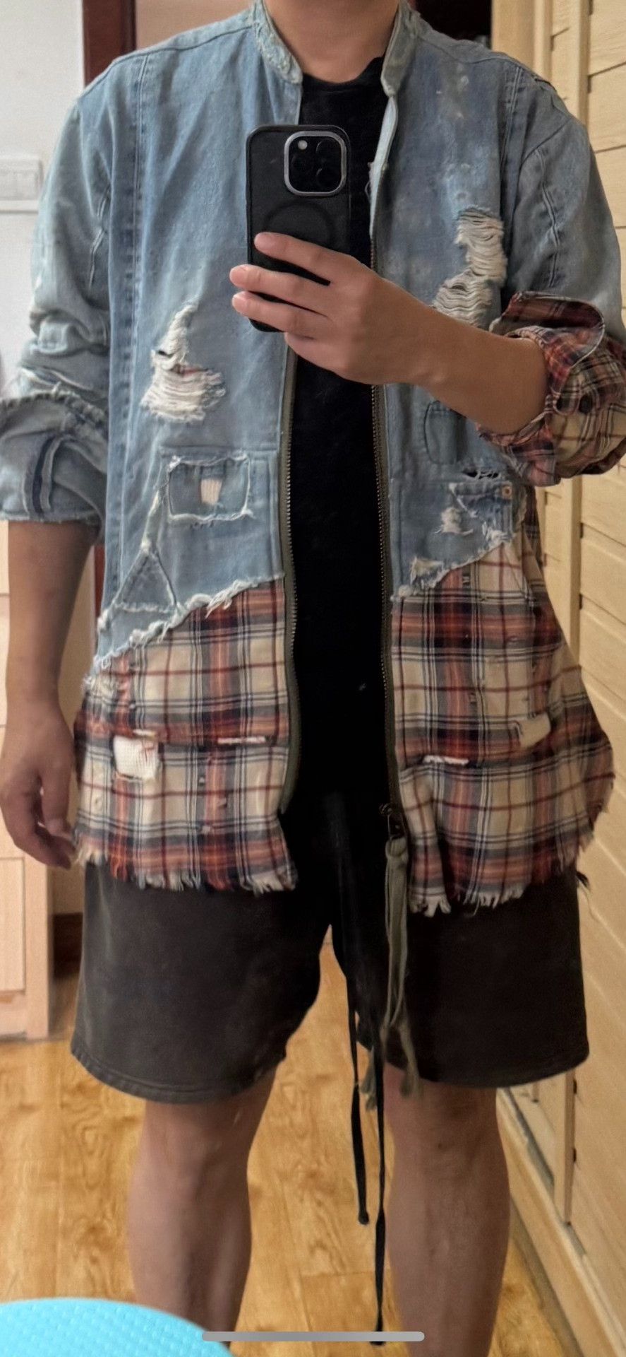 Greg Lauren Greg Lauren Denim Plaid Zip Jacket Size 3 Size US L / EU 52-54 / 3 - 9 Thumbnail