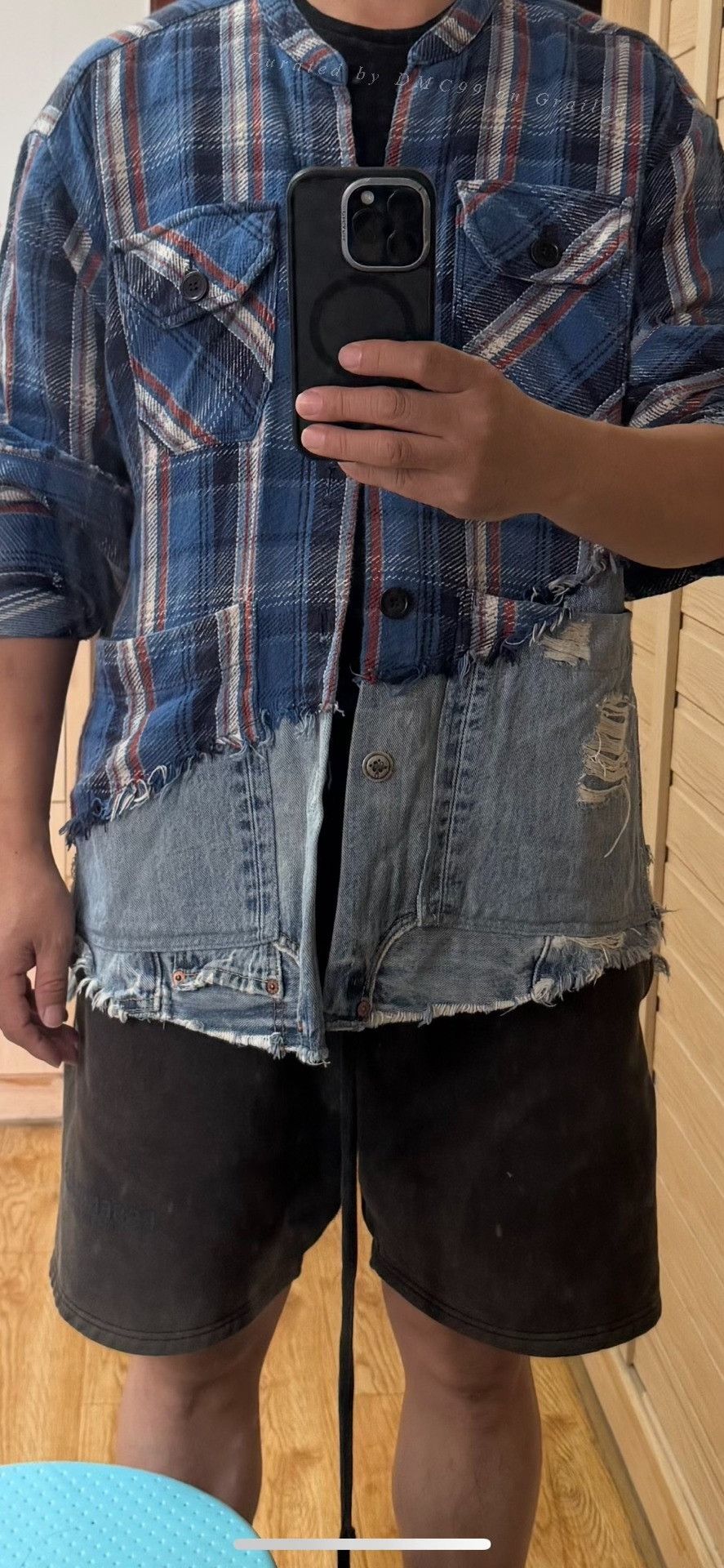 Greg Lauren Greg Lauren Plaid Shirt Distressed Denim Patchwork Size XS / US 0-2 / IT 36-38 - 5 Thumbnail