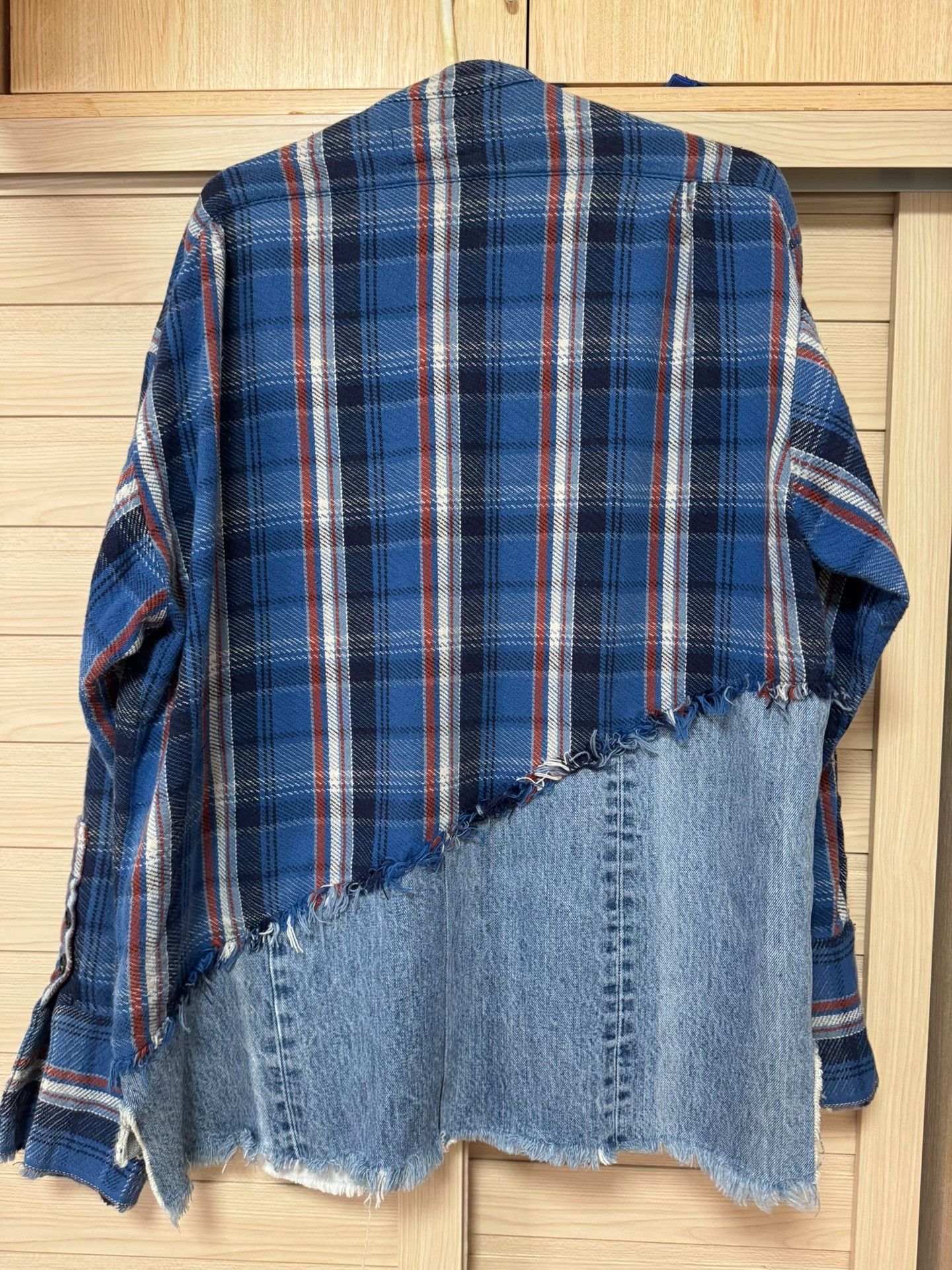 Greg Lauren Greg Lauren Plaid Shirt Distressed Denim Patchwork Size XS / US 0-2 / IT 36-38 - 4 Thumbnail