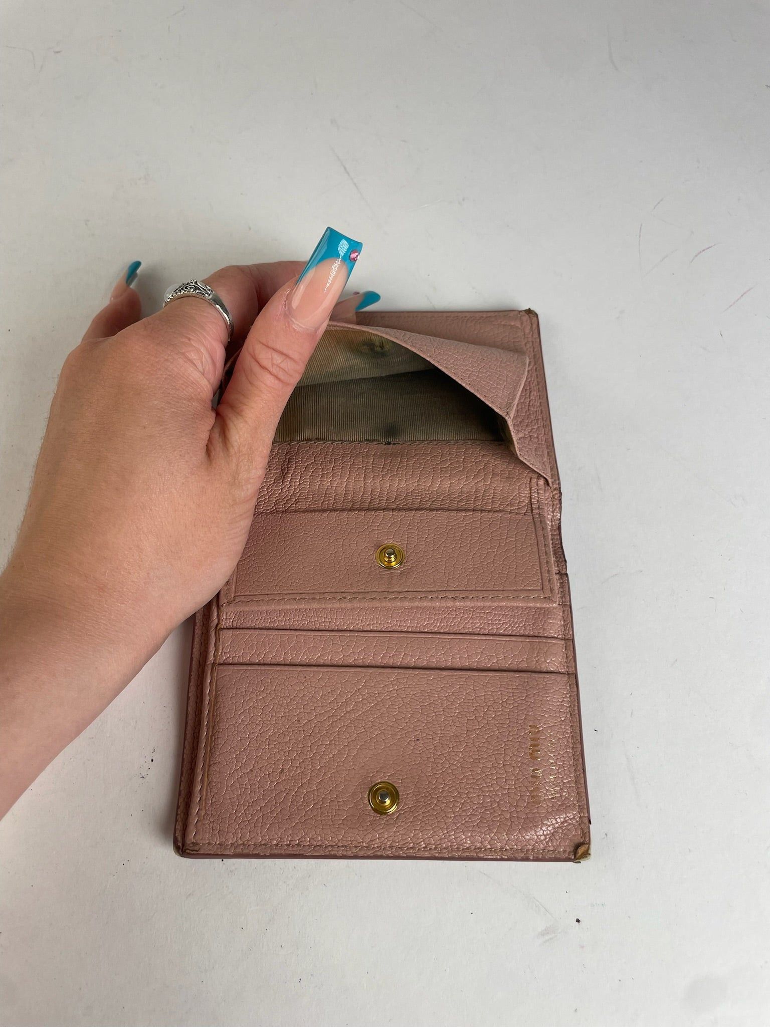 Miu Miu Distressed Leather Wallet Pink Size ONE SIZE - 9 Thumbnail