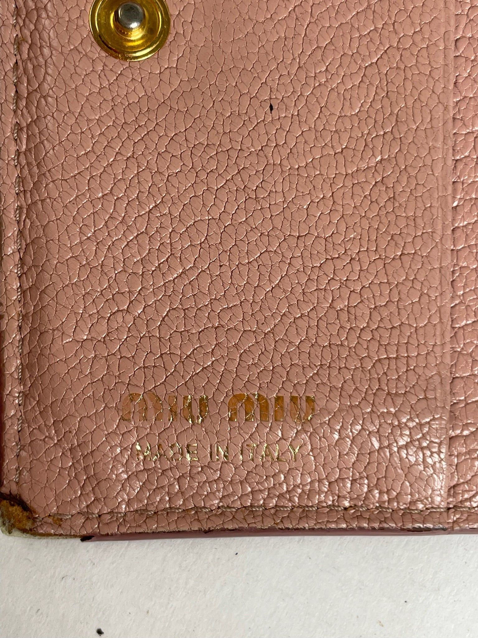 Miu Miu Distressed Leather Wallet Pink Size ONE SIZE - 4 Thumbnail