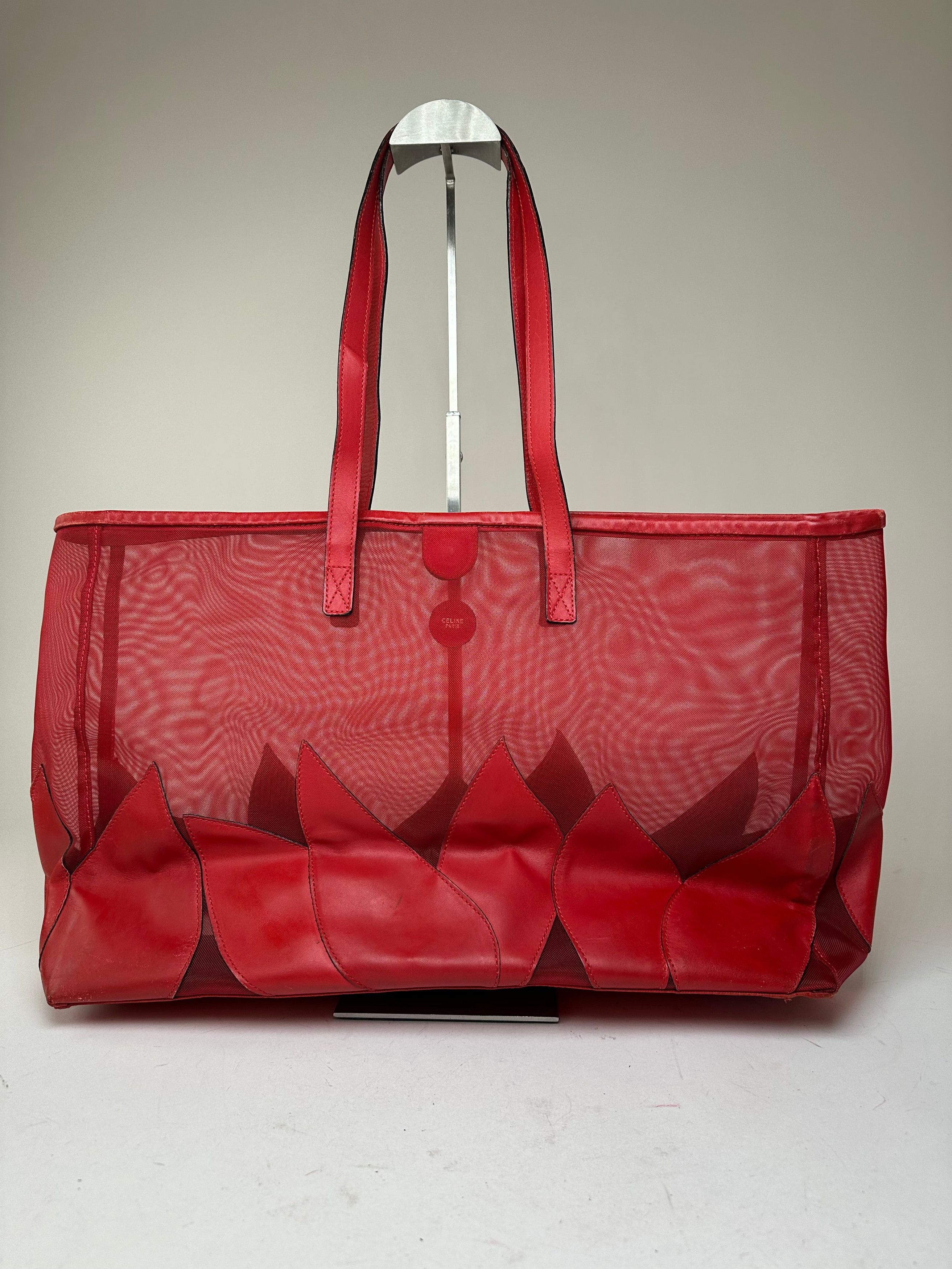 Celine Vintage Mesh Leather Tote Bag Red Size ONE SIZE - 7 Thumbnail