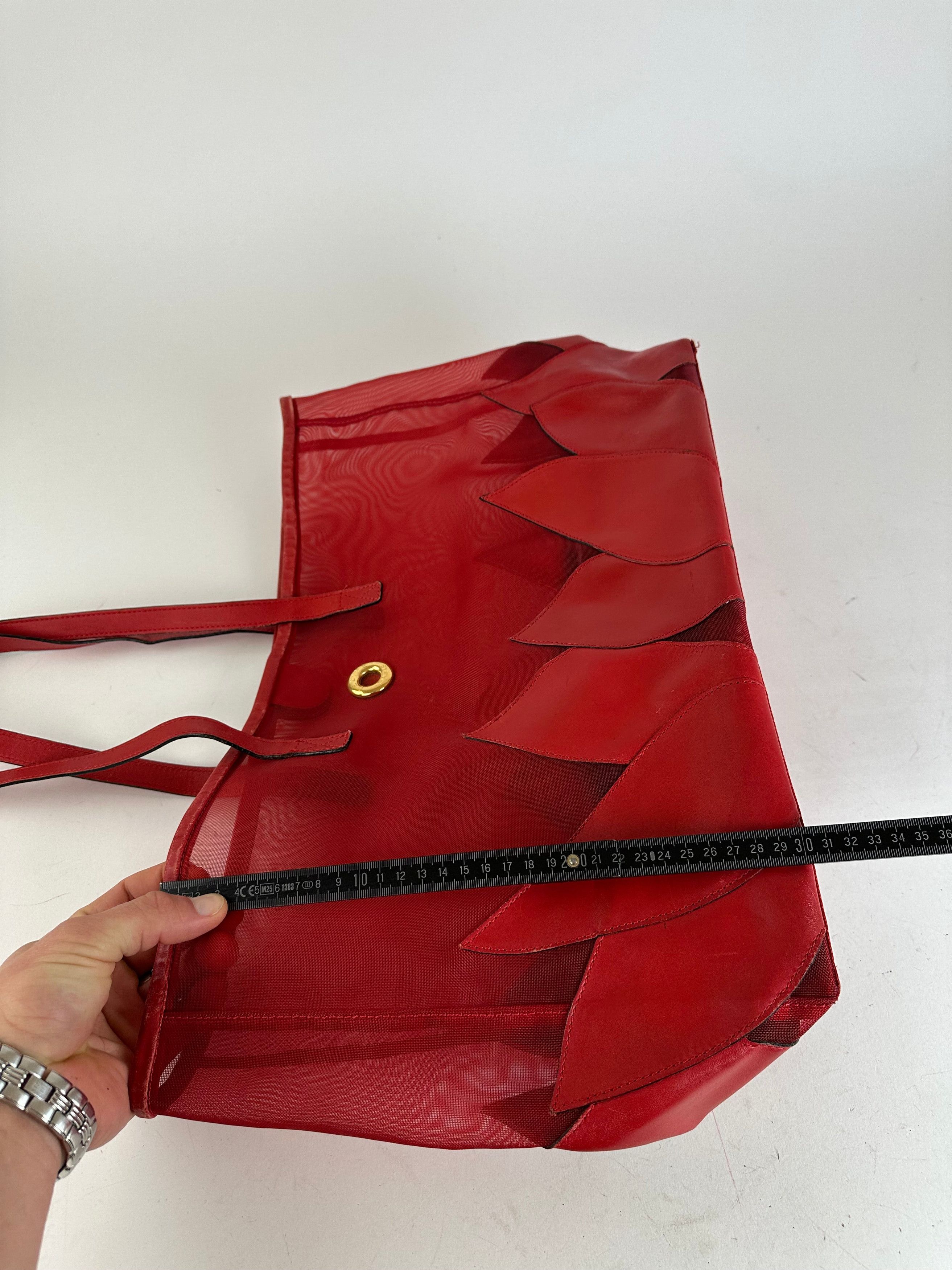 Celine Vintage Mesh Leather Tote Bag Red Size ONE SIZE - 10 Thumbnail