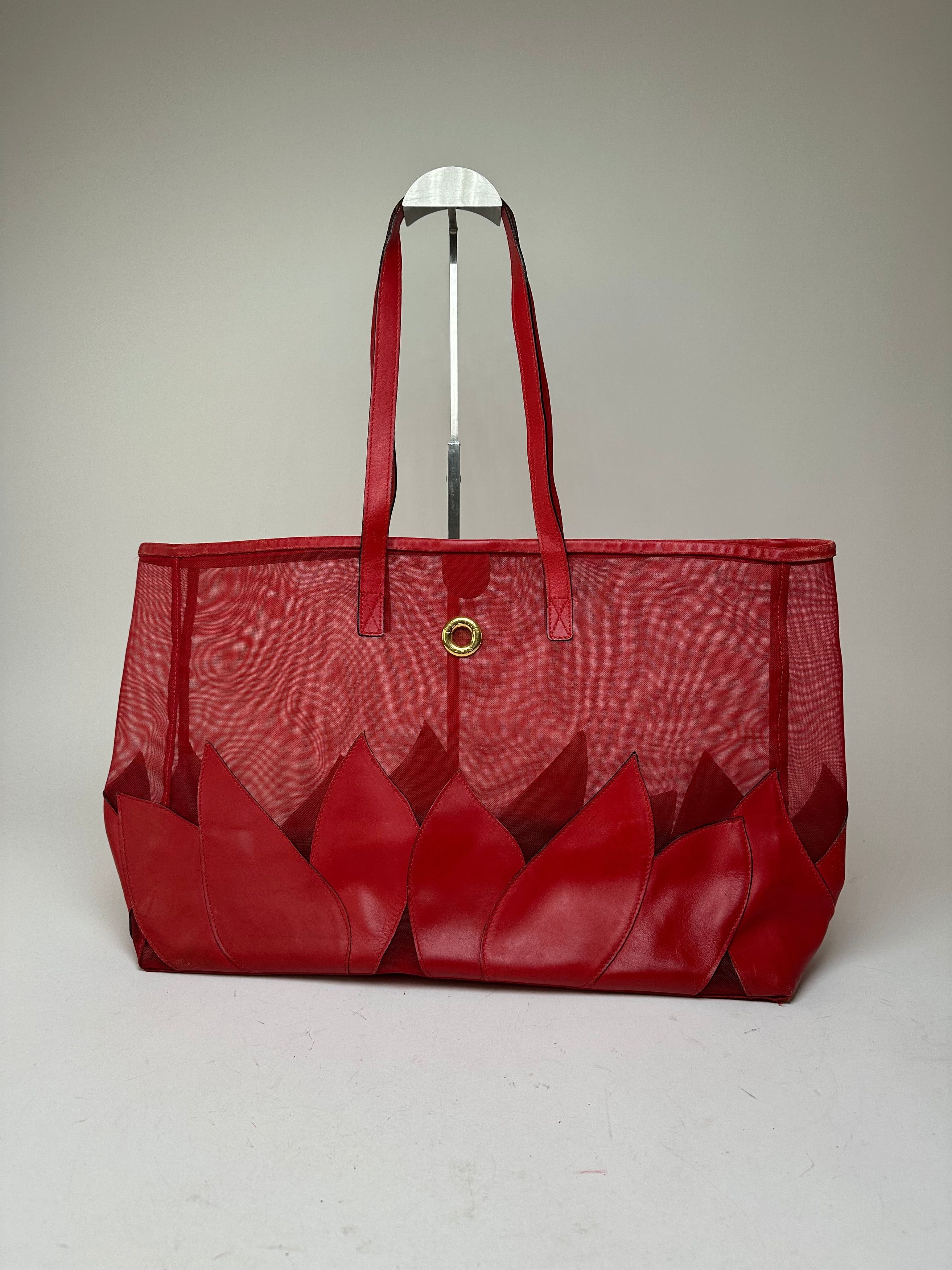 Celine Vintage Mesh Leather Tote Bag Red Size ONE SIZE - 12 Thumbnail