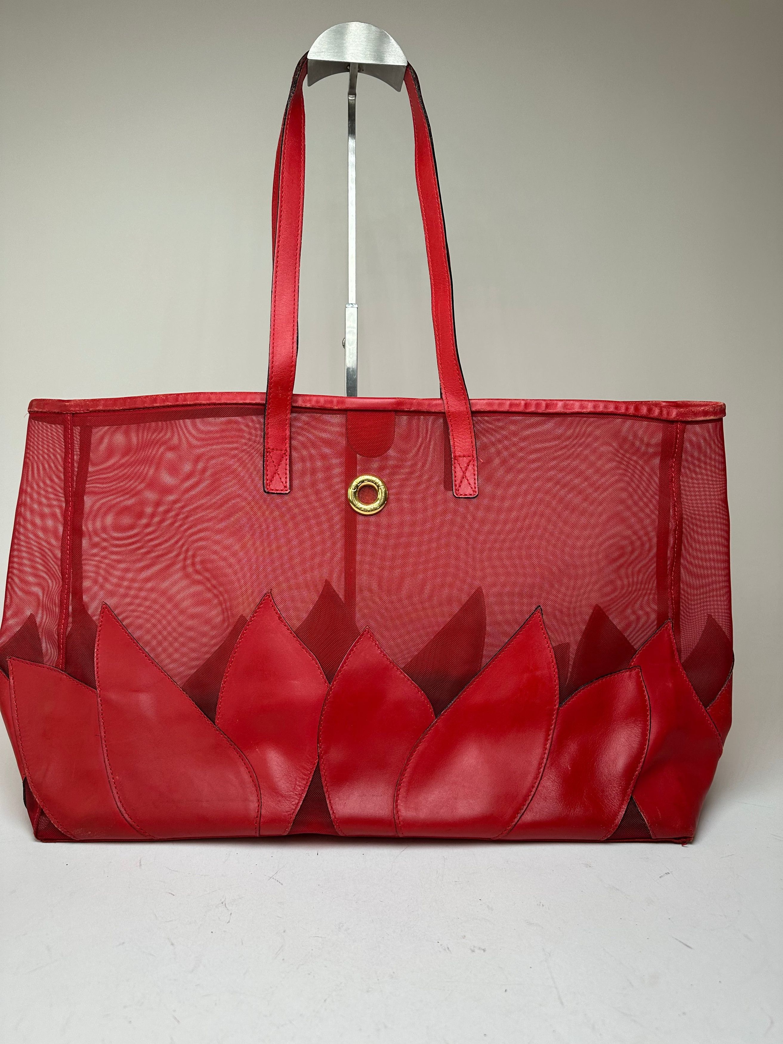 Celine Vintage Mesh Leather Tote Bag Red Size ONE SIZE - 4 Thumbnail