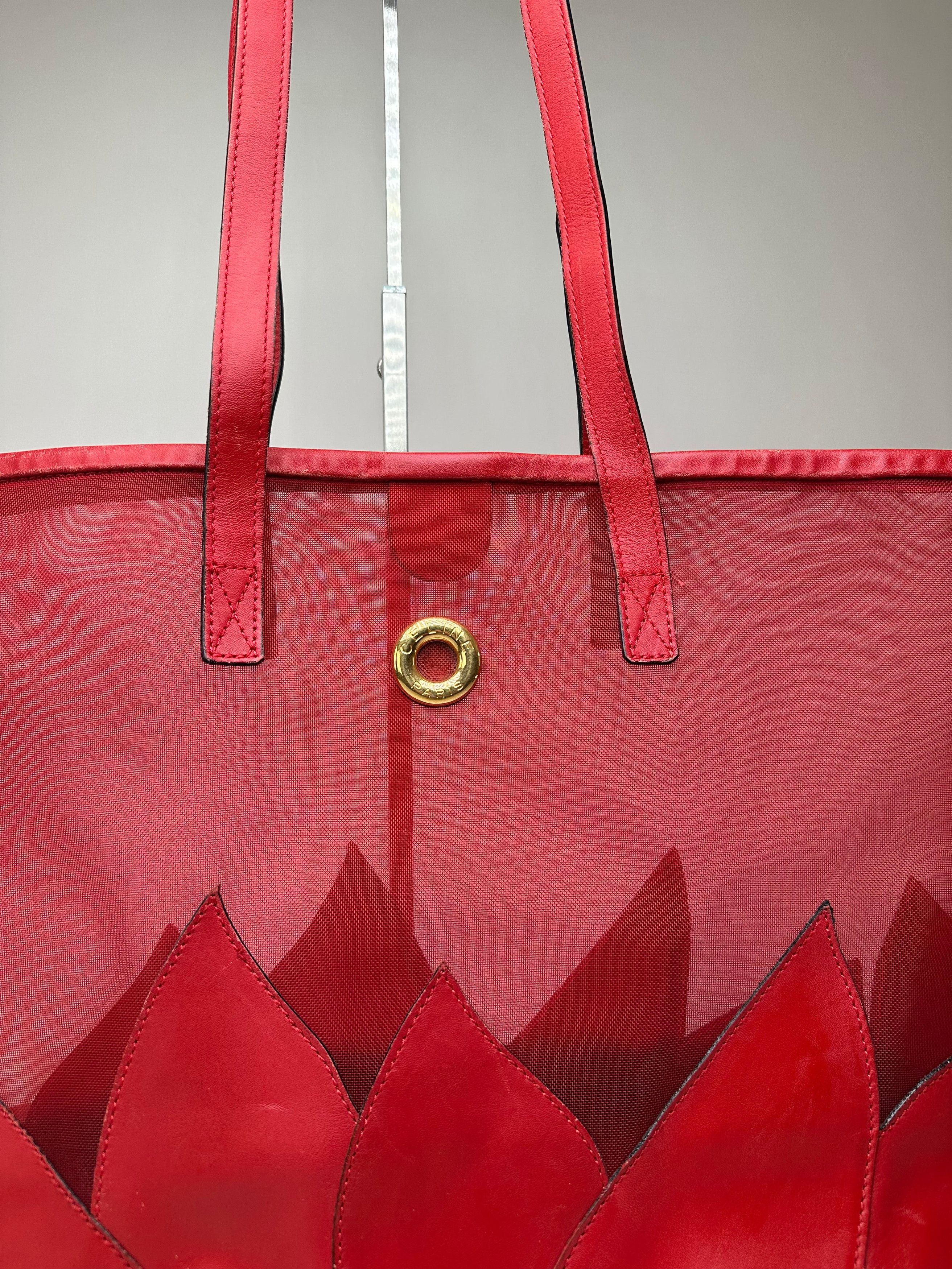 Celine Vintage Mesh Leather Tote Bag Red Size ONE SIZE - 6 Thumbnail