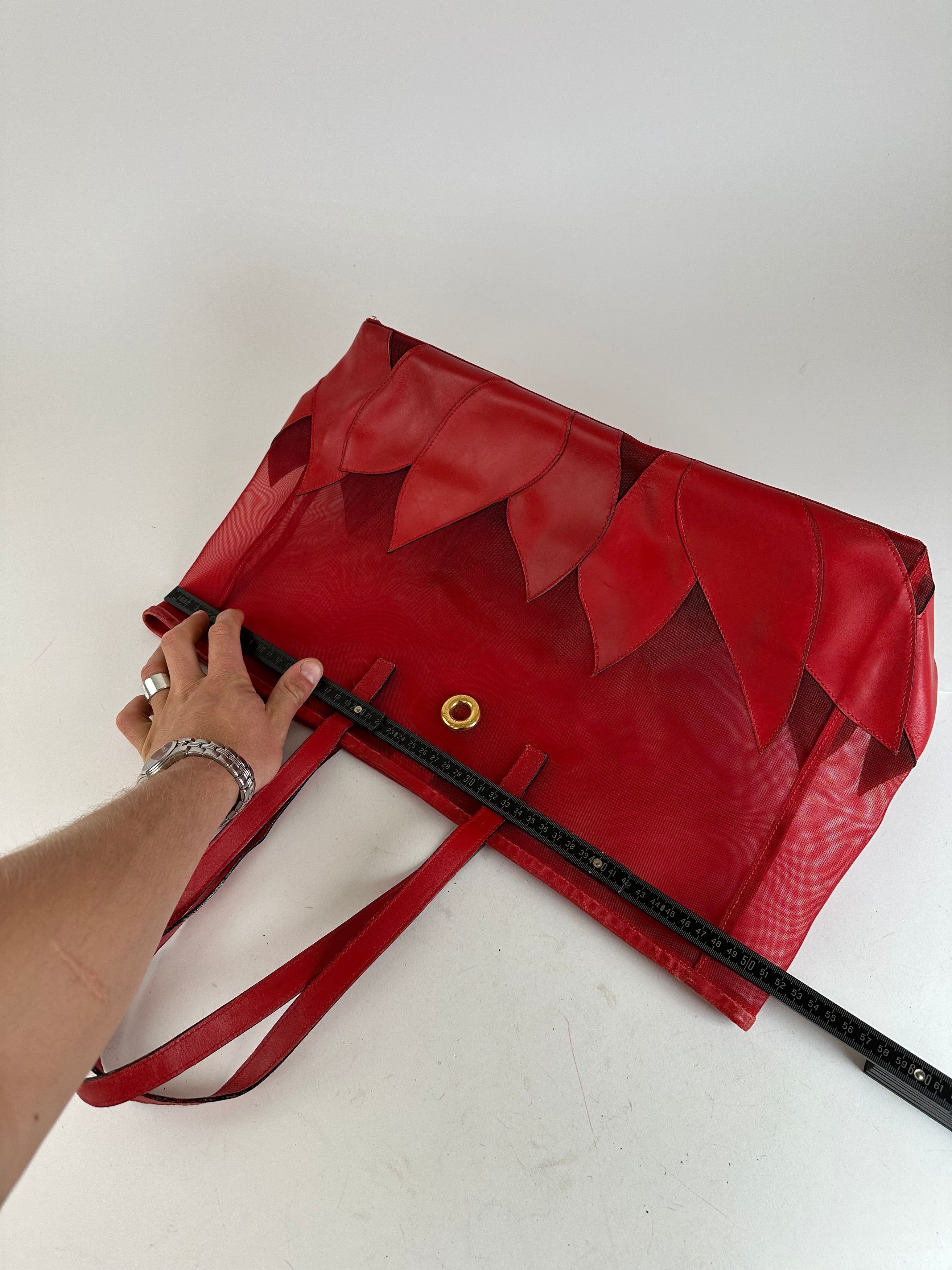 Celine Vintage Mesh Leather Tote Bag Red Size ONE SIZE - 9 Thumbnail
