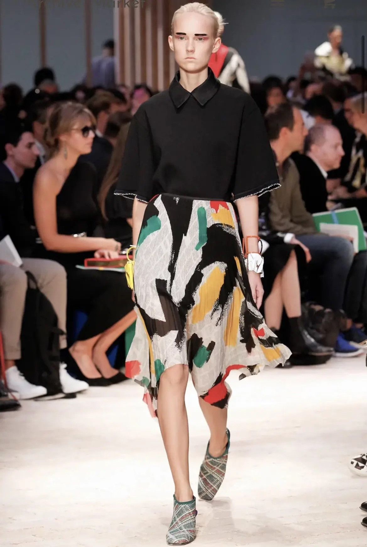 Phoebe Philo Old Celine Silk Graffiti Pleated Skirt Size 36" / US 14 / IT 50 - 4 Thumbnail