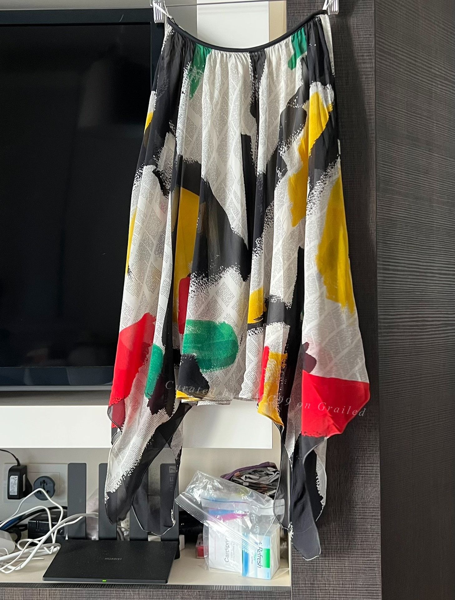 Phoebe Philo Old Celine Silk Graffiti Pleated Skirt Size 36" / US 14 / IT 50 - 2 Thumbnail