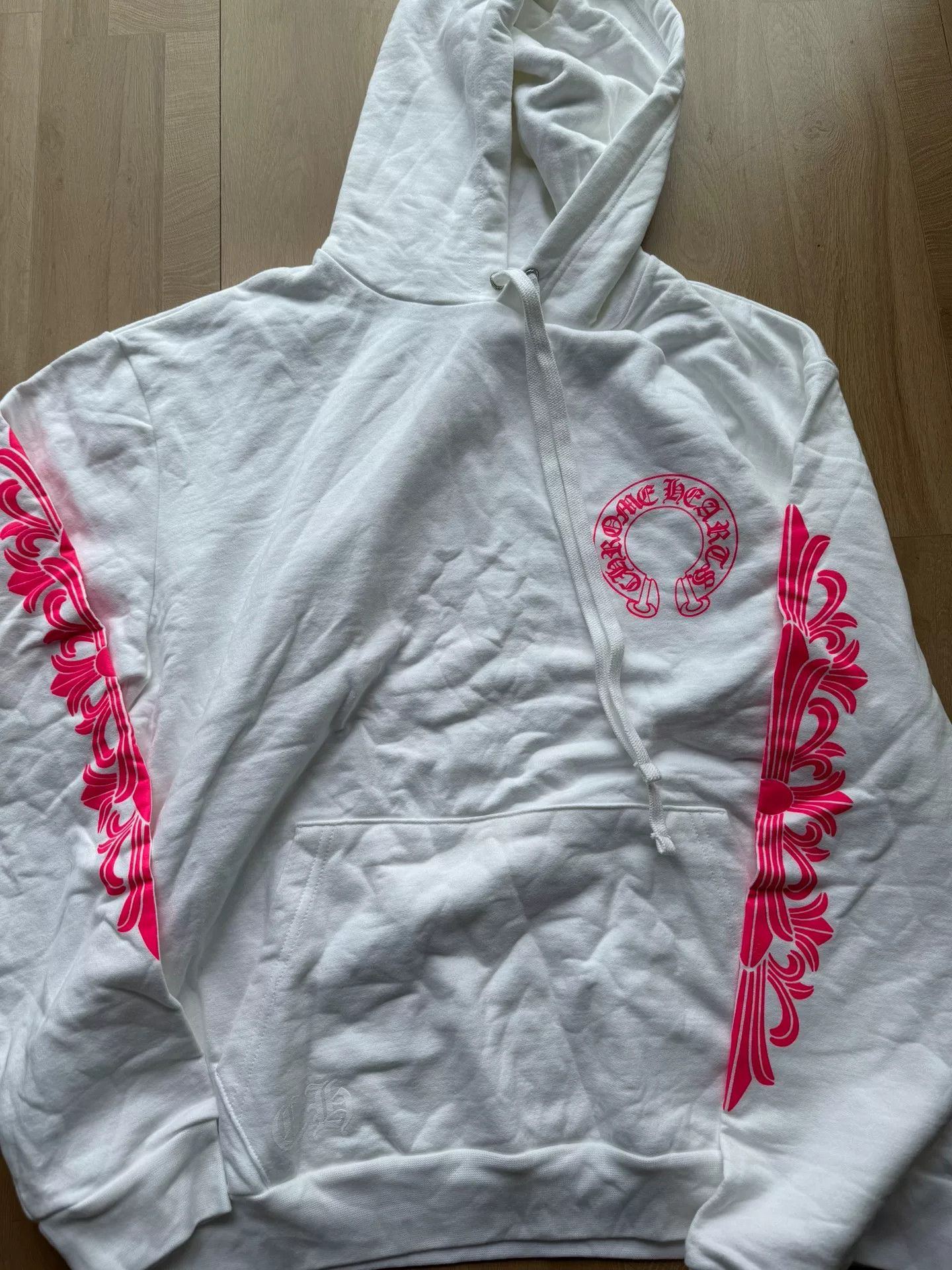 Chrome Hearts Chrome Hearts White Pink Horseshoe Logo Hoodie Size L / US 10 / IT 46 - 2 Thumbnail