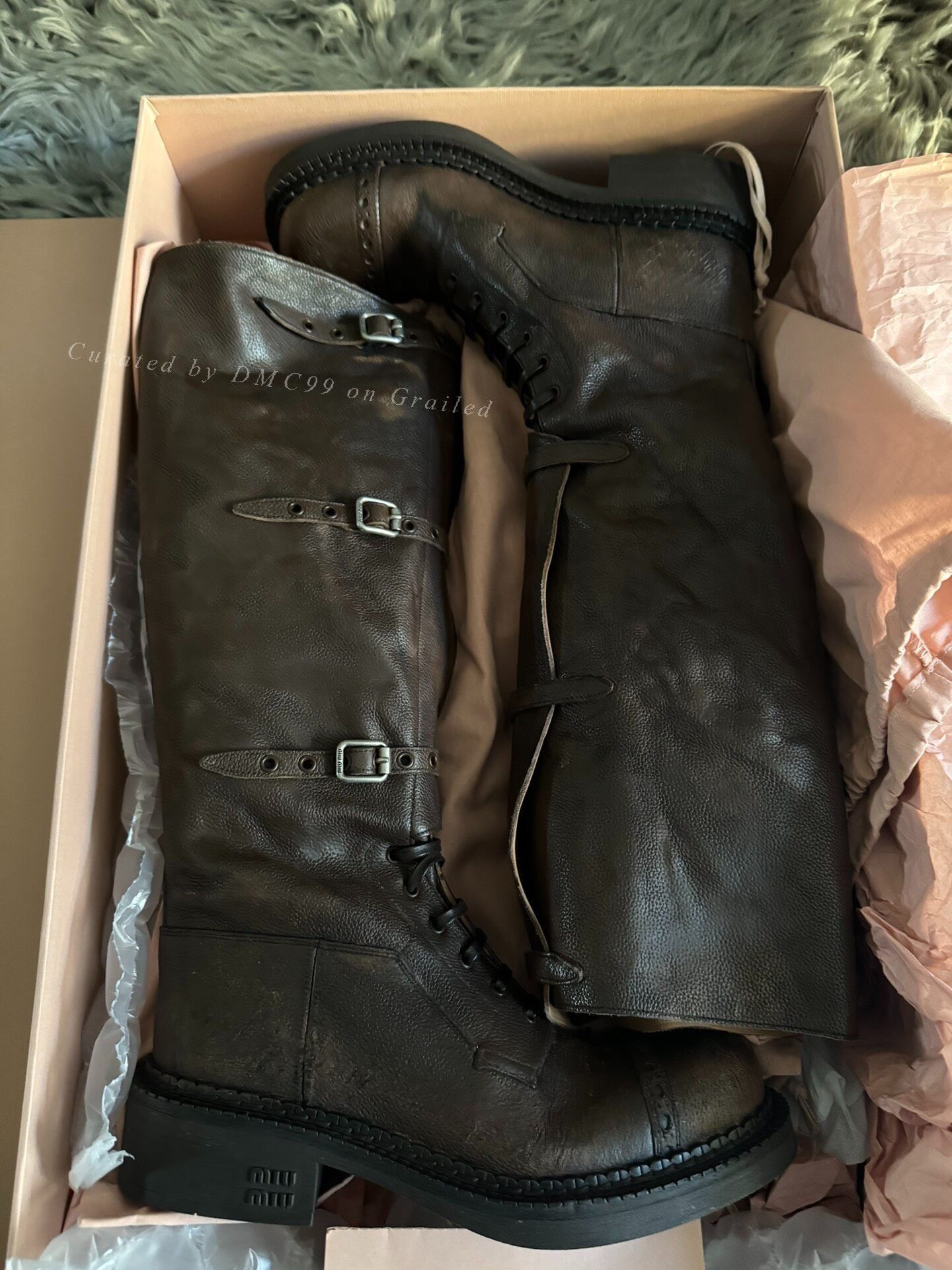 Miu Miu Miu Miu Brown Distressed Buckle Tall Boots Size US 7 / IT 37 - 4 Thumbnail