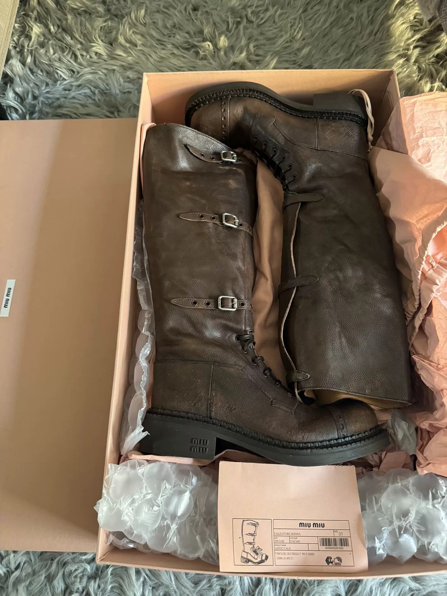 Miu Miu Miu Miu Brown Distressed Buckle Tall Boots Size US 7 / IT 37 - 3 Thumbnail