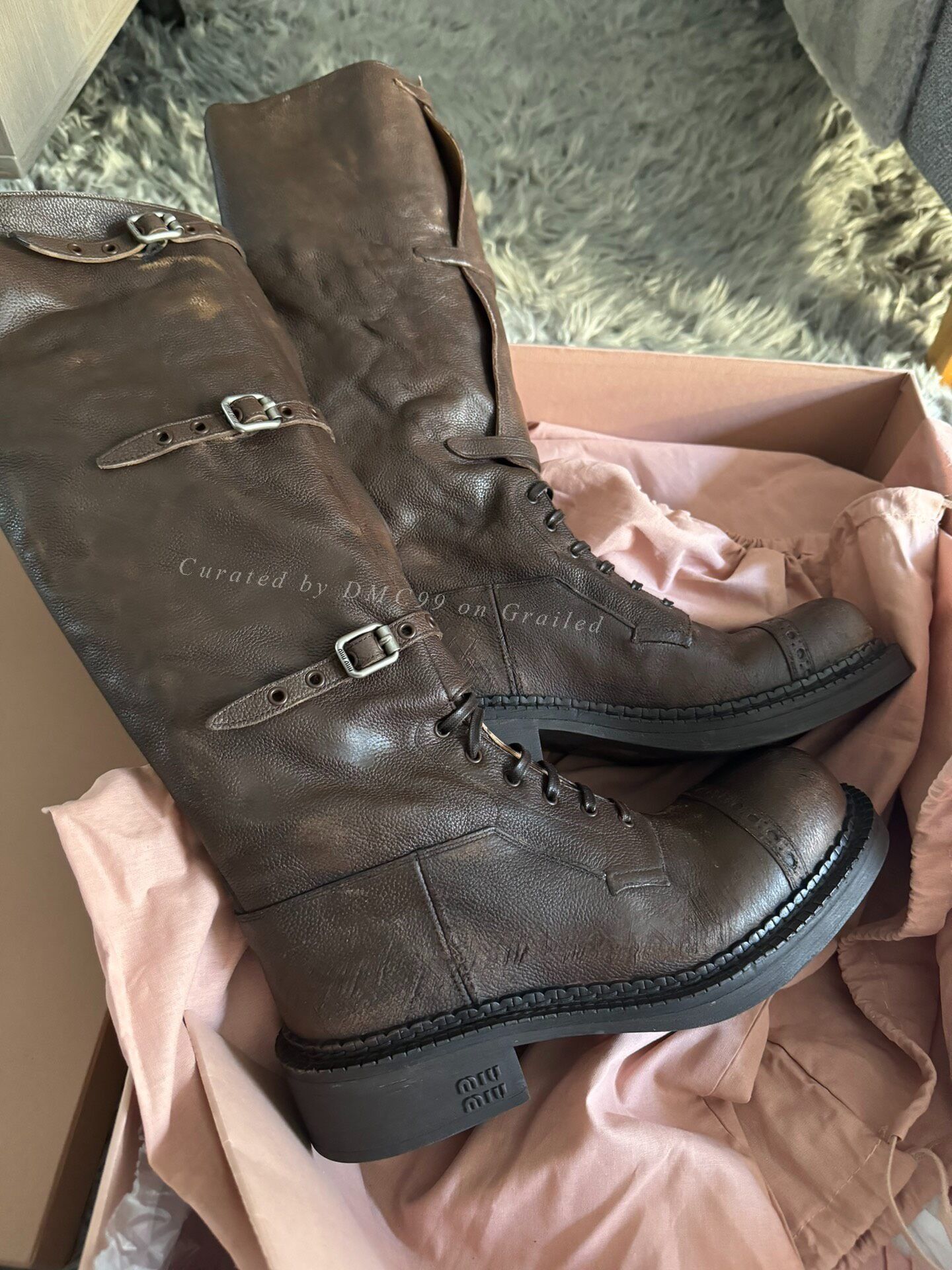 Miu Miu Miu Miu Brown Distressed Buckle Tall Boots Size US 7 / IT 37 - 5 Thumbnail