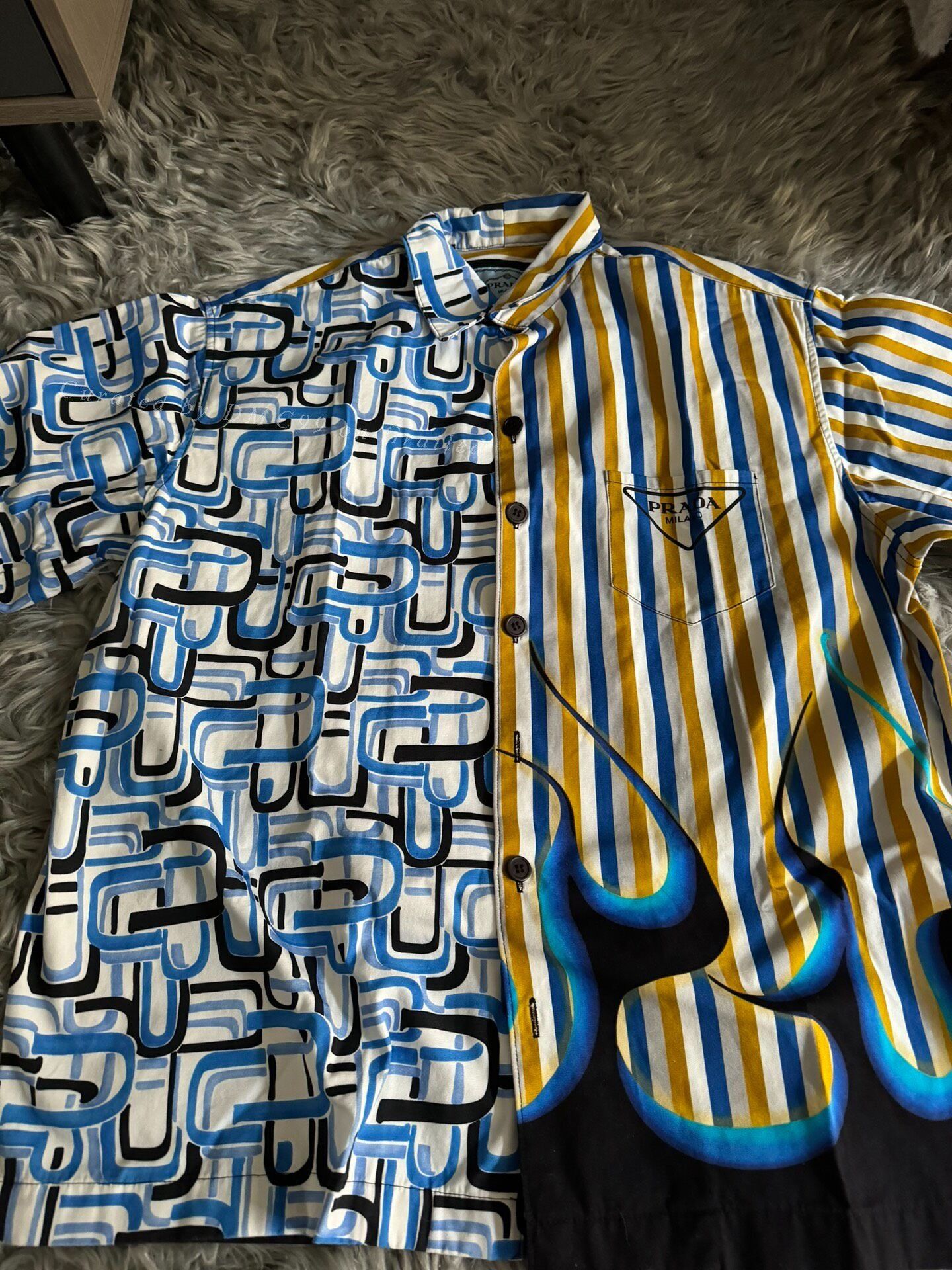 Prada Prada Bowling Short Sleeve Flame Shirt Size US XL / EU 56 / 4 - 2 Thumbnail