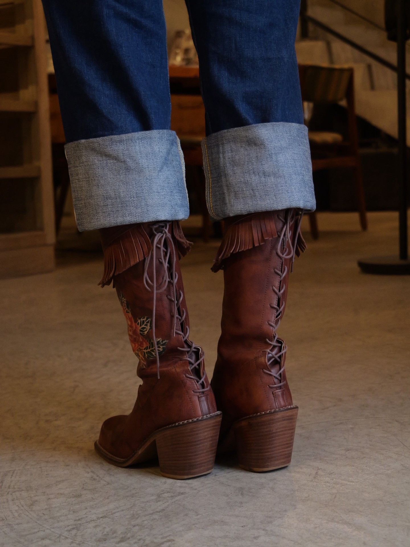 New Rock Ozone Rock Tassel Floral Leather Boots Size US 6 / IT 36 - 7 Thumbnail