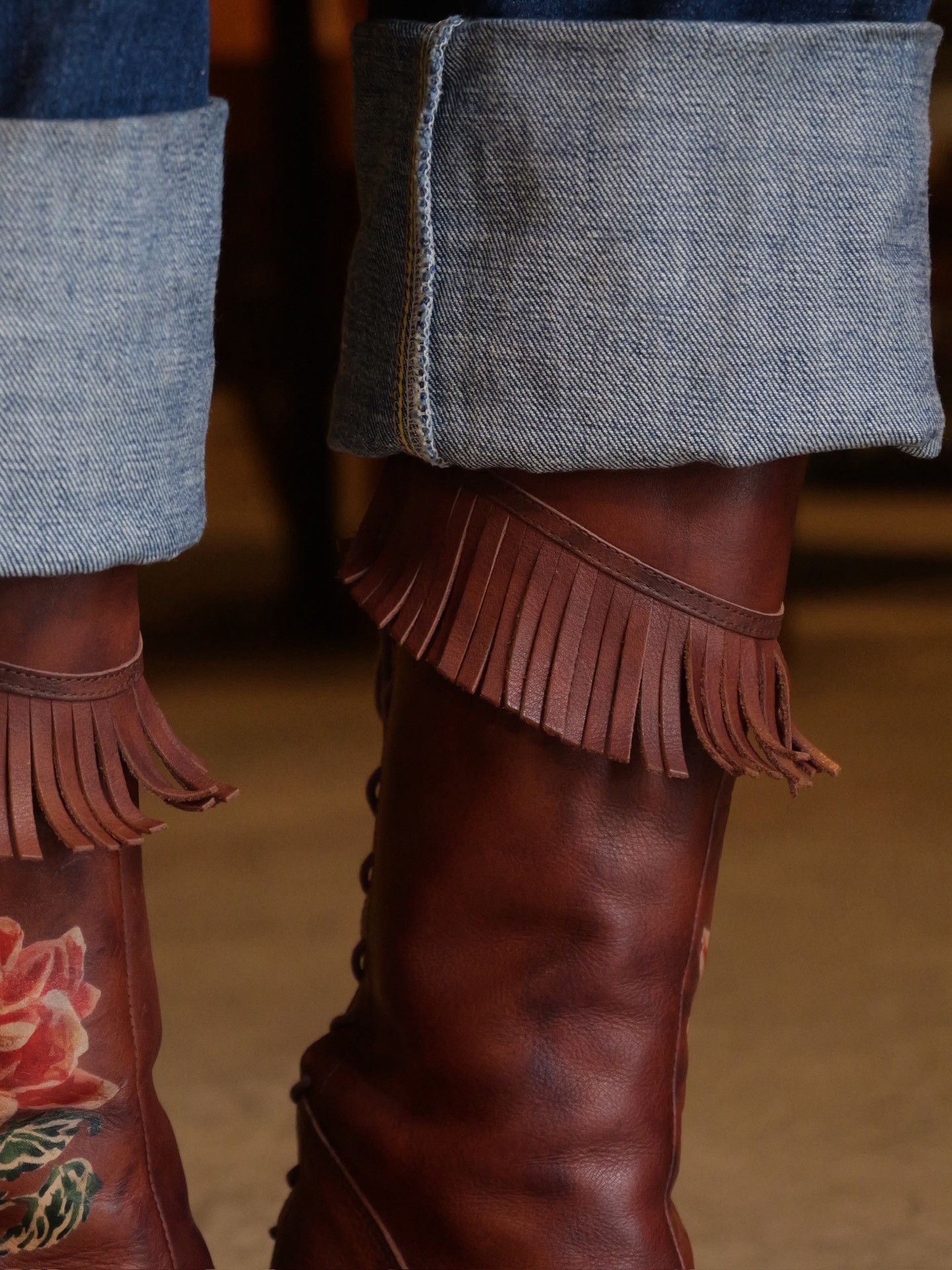 New Rock Ozone Rock Tassel Floral Leather Boots Size US 6 / IT 36 - 5 Thumbnail
