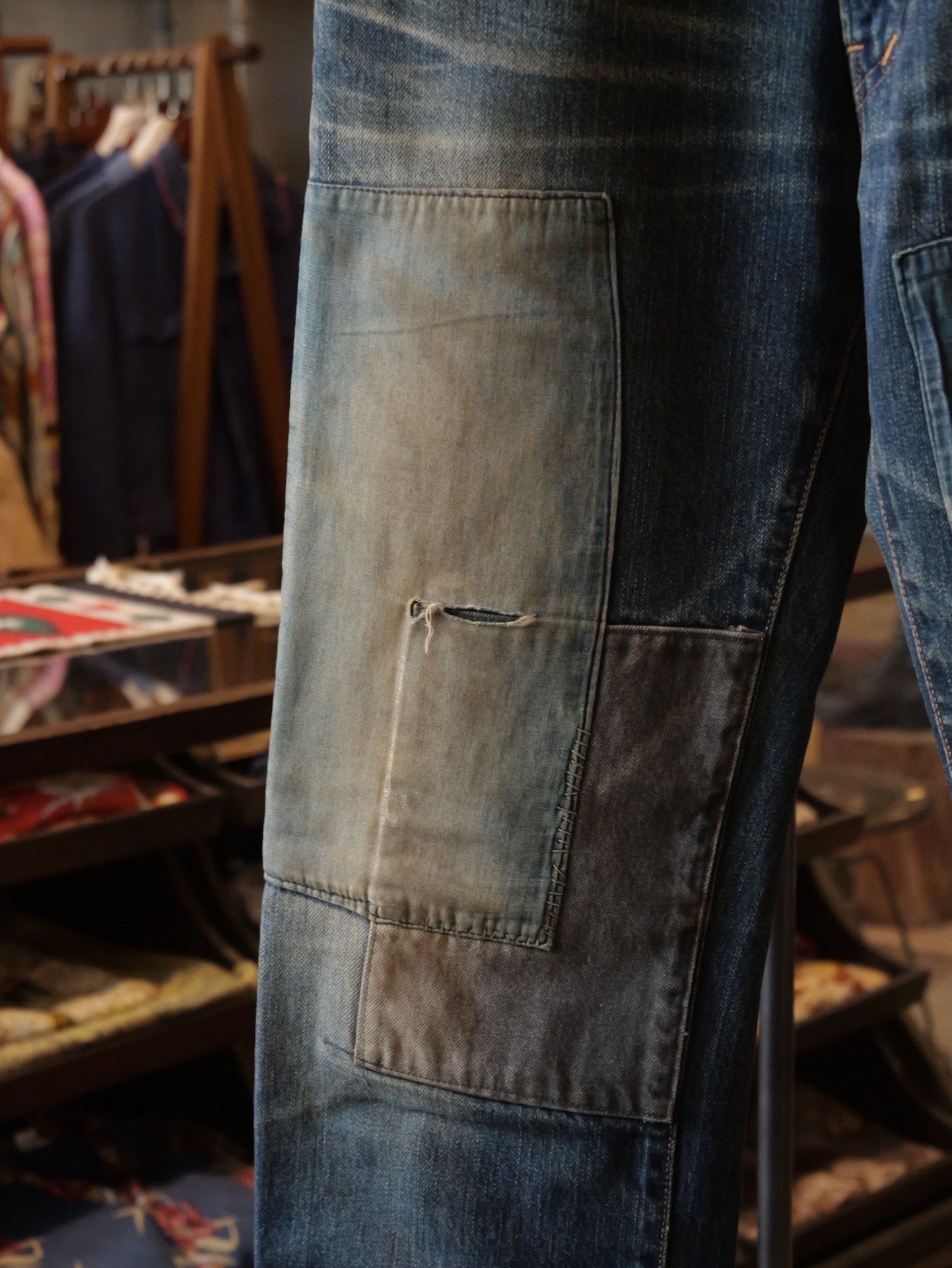 Blue Blue Japan Blue Blue Japan Distressed Patchwork Straight Jeans Size US 29 - 2 Thumbnail