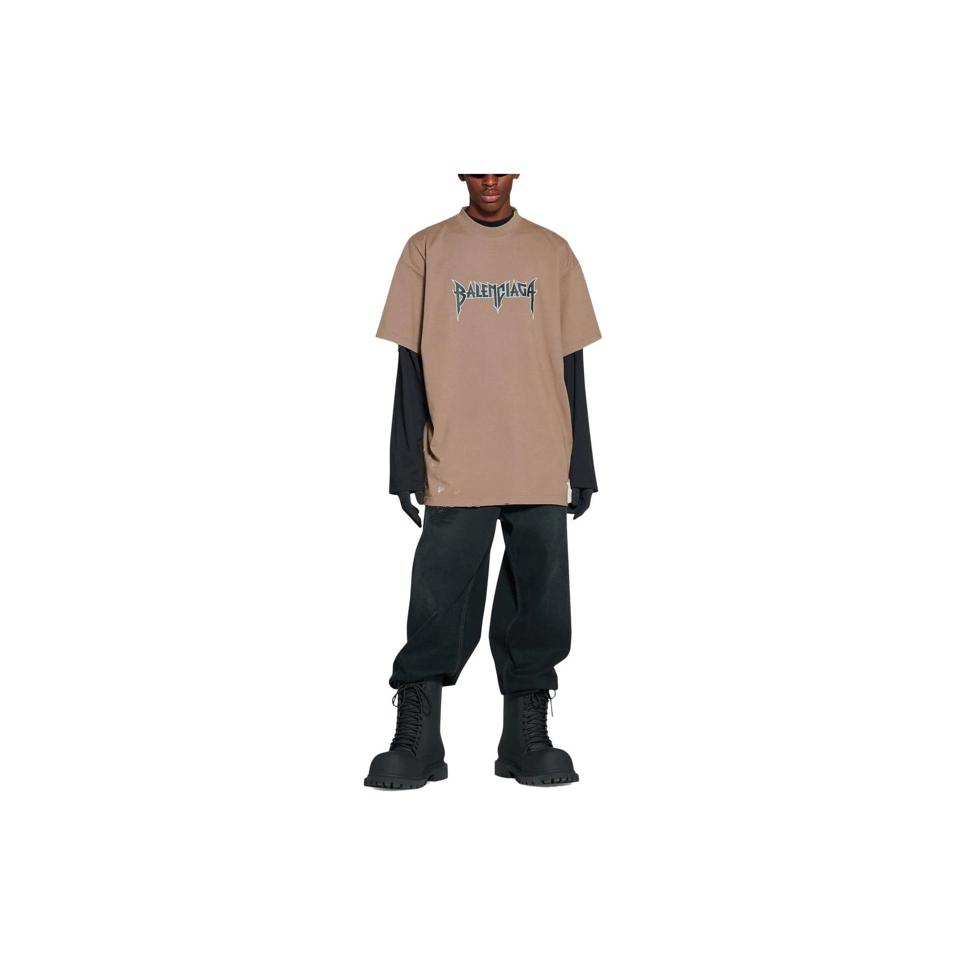 Balenciaga Balenciaga Metal Logo Distressed T-Shirt Brown Size 3 Size US L / EU 52-54 / 3 - 9 Thumbnail