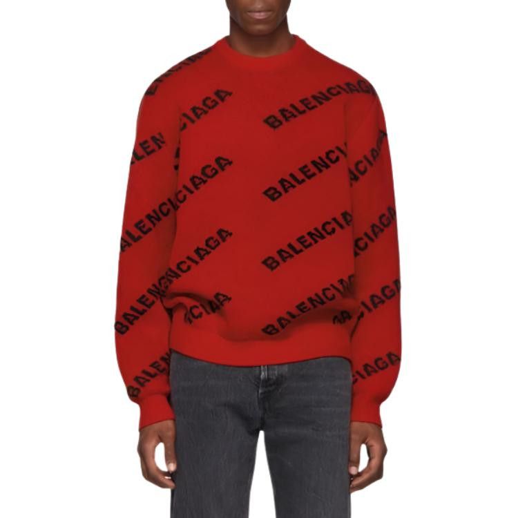 Balenciaga Balenciaga All Over Logo Sweater Red Size M Size US M / EU 48-50 / 2 - 7 Thumbnail