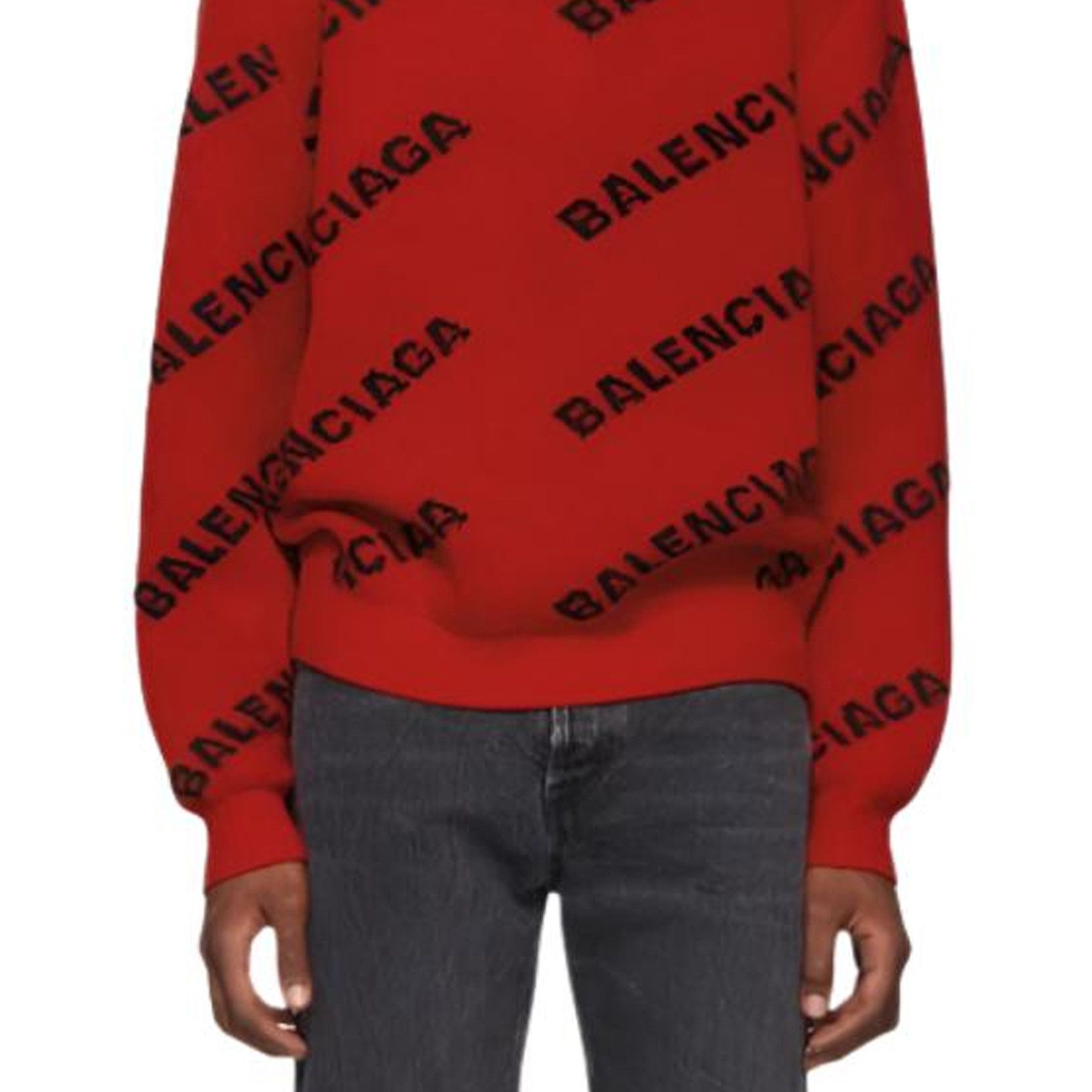 Balenciaga Balenciaga All Over Logo Sweater Red Size M Size US M / EU 48-50 / 2 - 10 Thumbnail