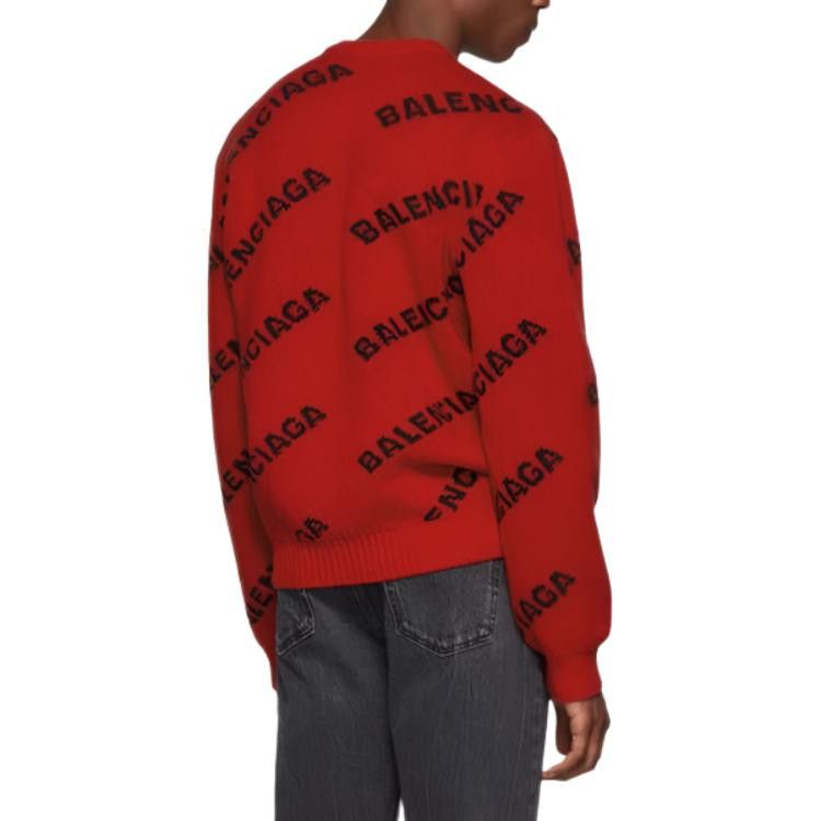 Balenciaga Balenciaga All Over Logo Sweater Red Size M Size US M / EU 48-50 / 2 - 9 Thumbnail