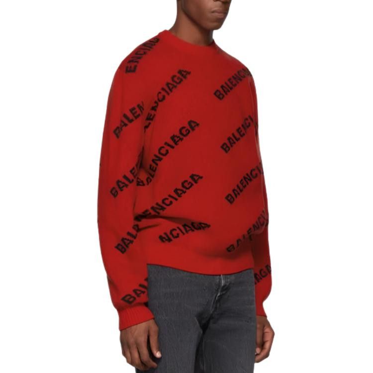 Balenciaga Balenciaga All Over Logo Sweater Red Size M Size US M / EU 48-50 / 2 - 8 Thumbnail