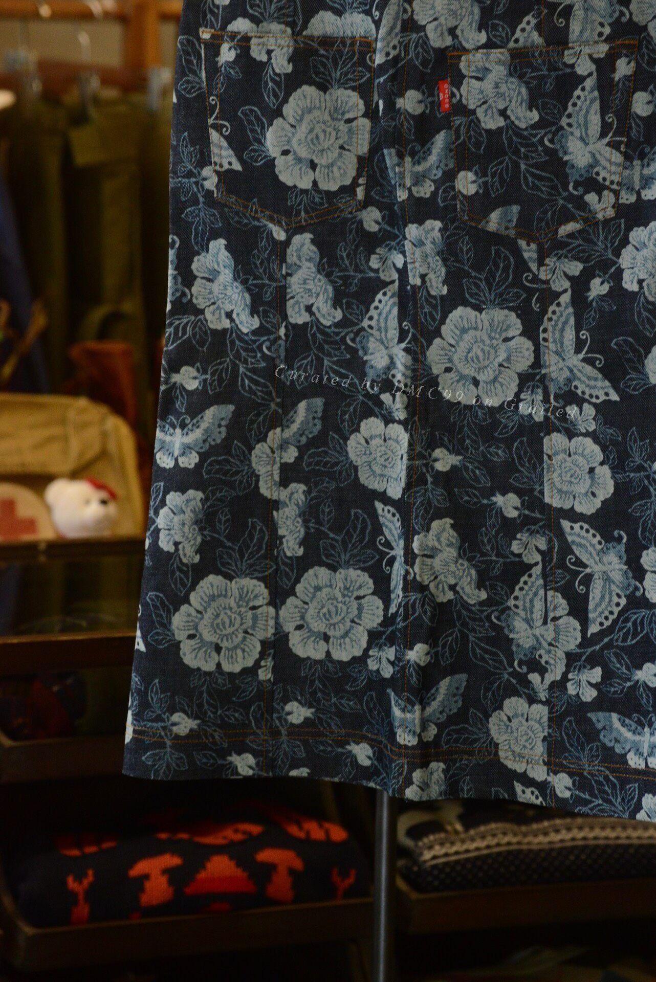 Vintage Denim Print Mermaid Skirt Leather Strap Size 37" - 8 Thumbnail