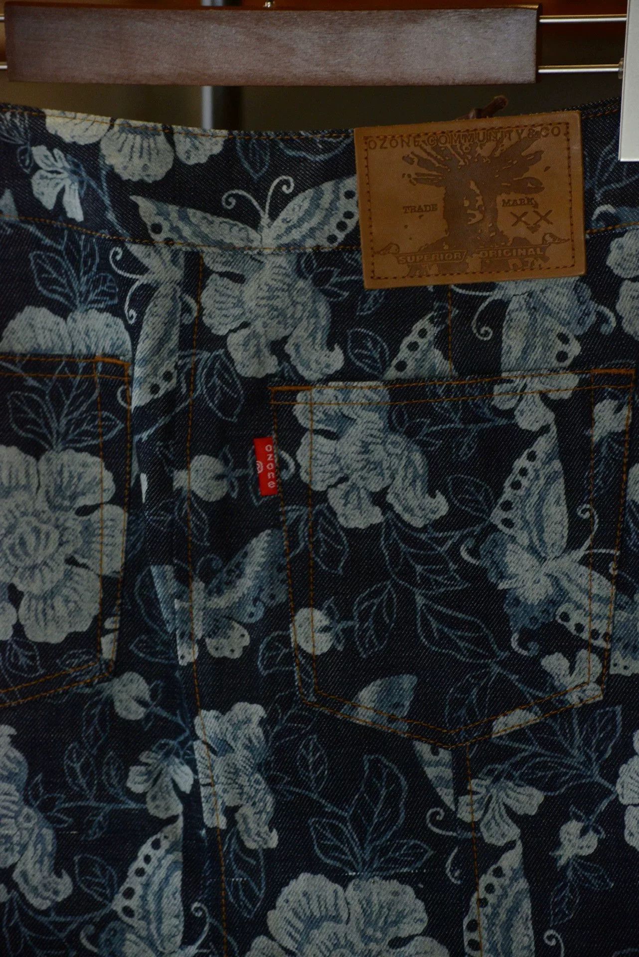 Vintage Denim Print Mermaid Skirt Leather Strap Size 37" - 6 Thumbnail