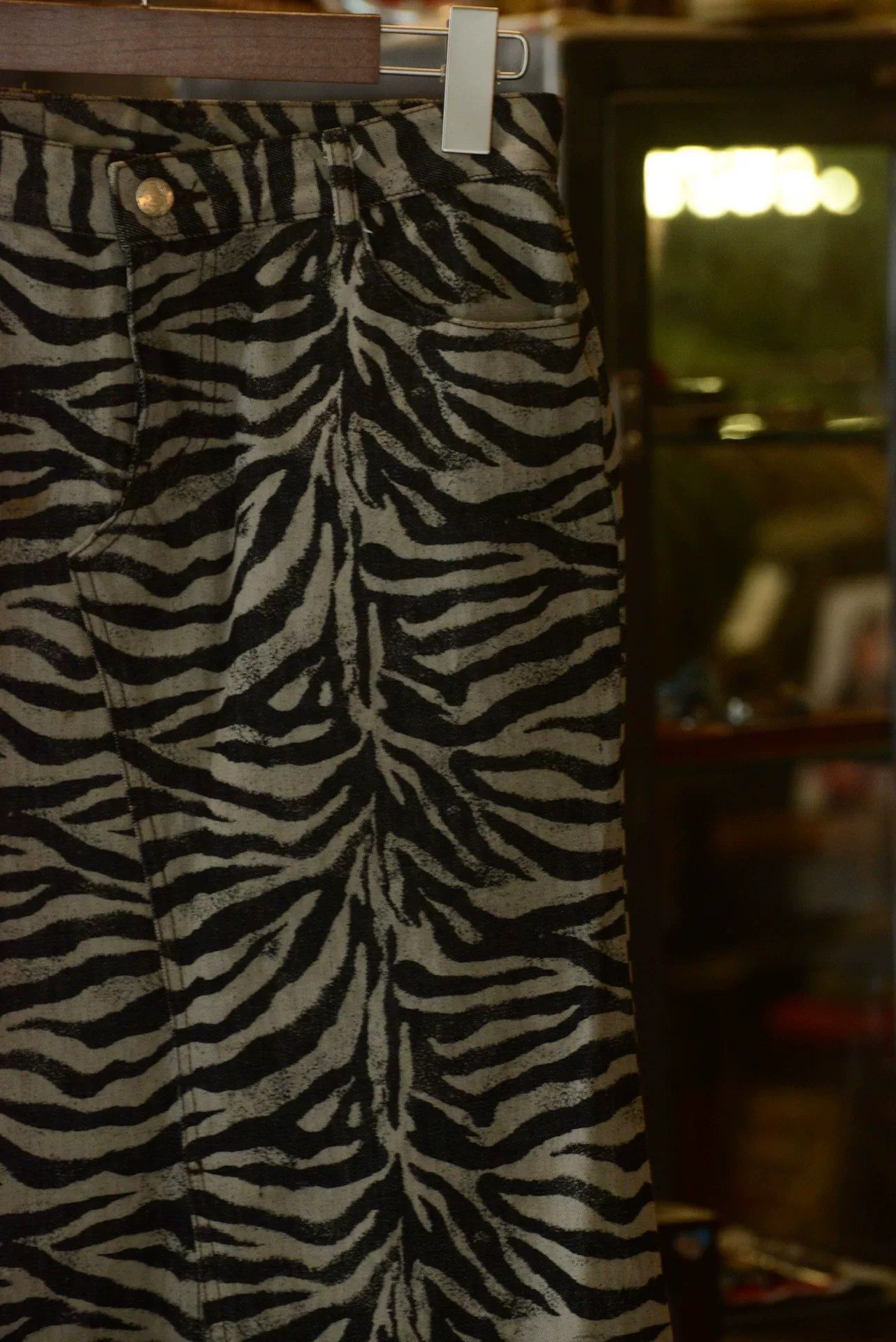 Vintage Zebra Print Denim Skirt Size 36" / US 14 / IT 50 - 3 Thumbnail