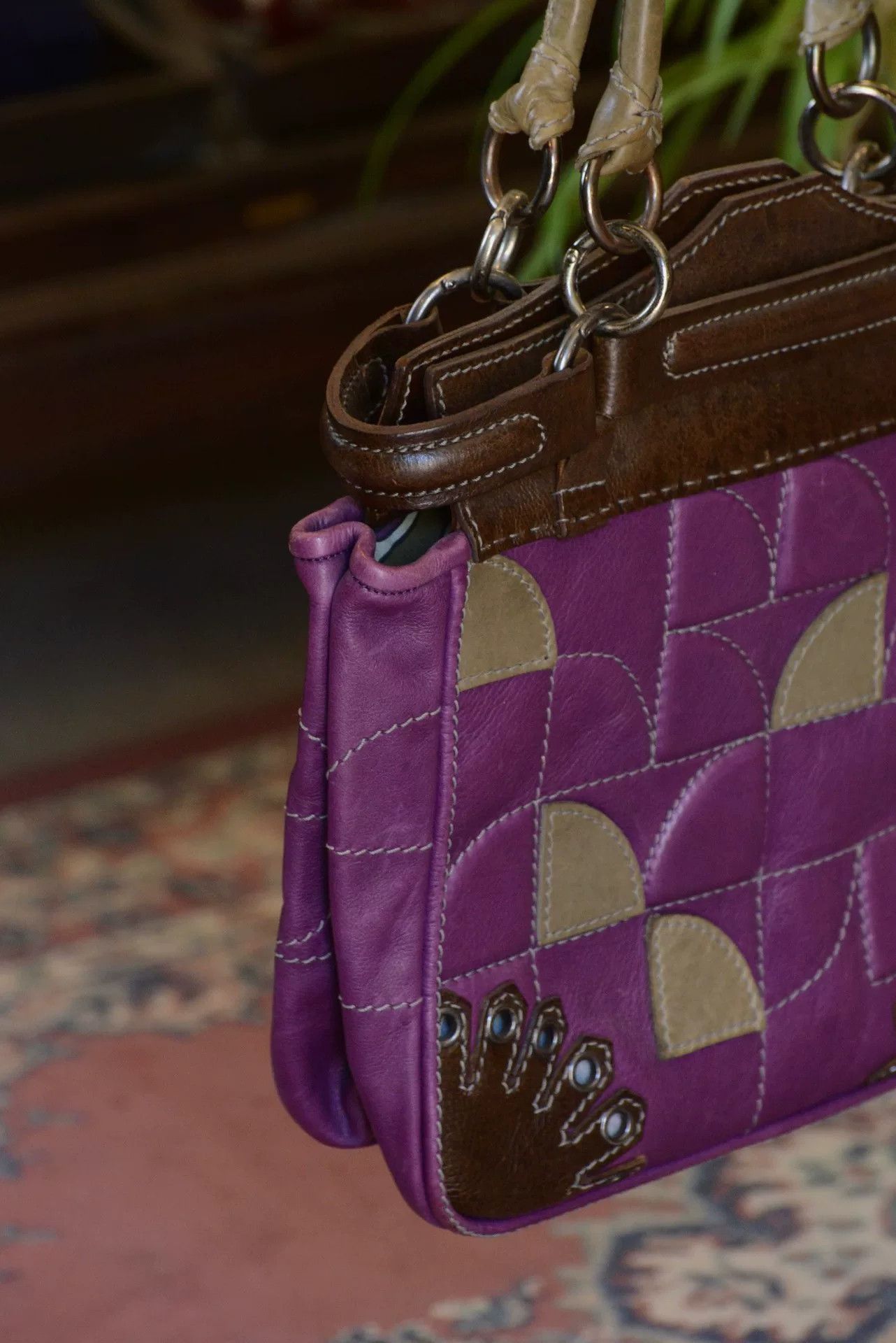 Vintage Jamin Puech Purple Leather Handbag Size ONE SIZE - 7 Thumbnail