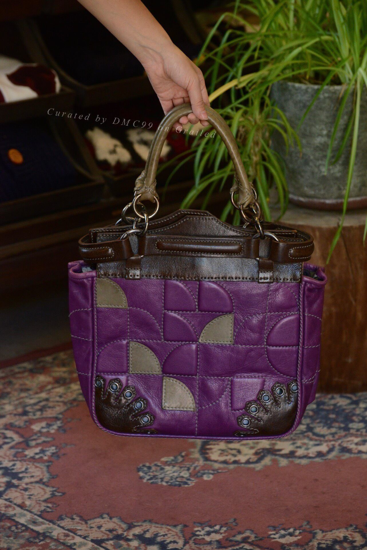 Vintage Jamin Puech Purple Leather Handbag Size ONE SIZE - 2 Thumbnail