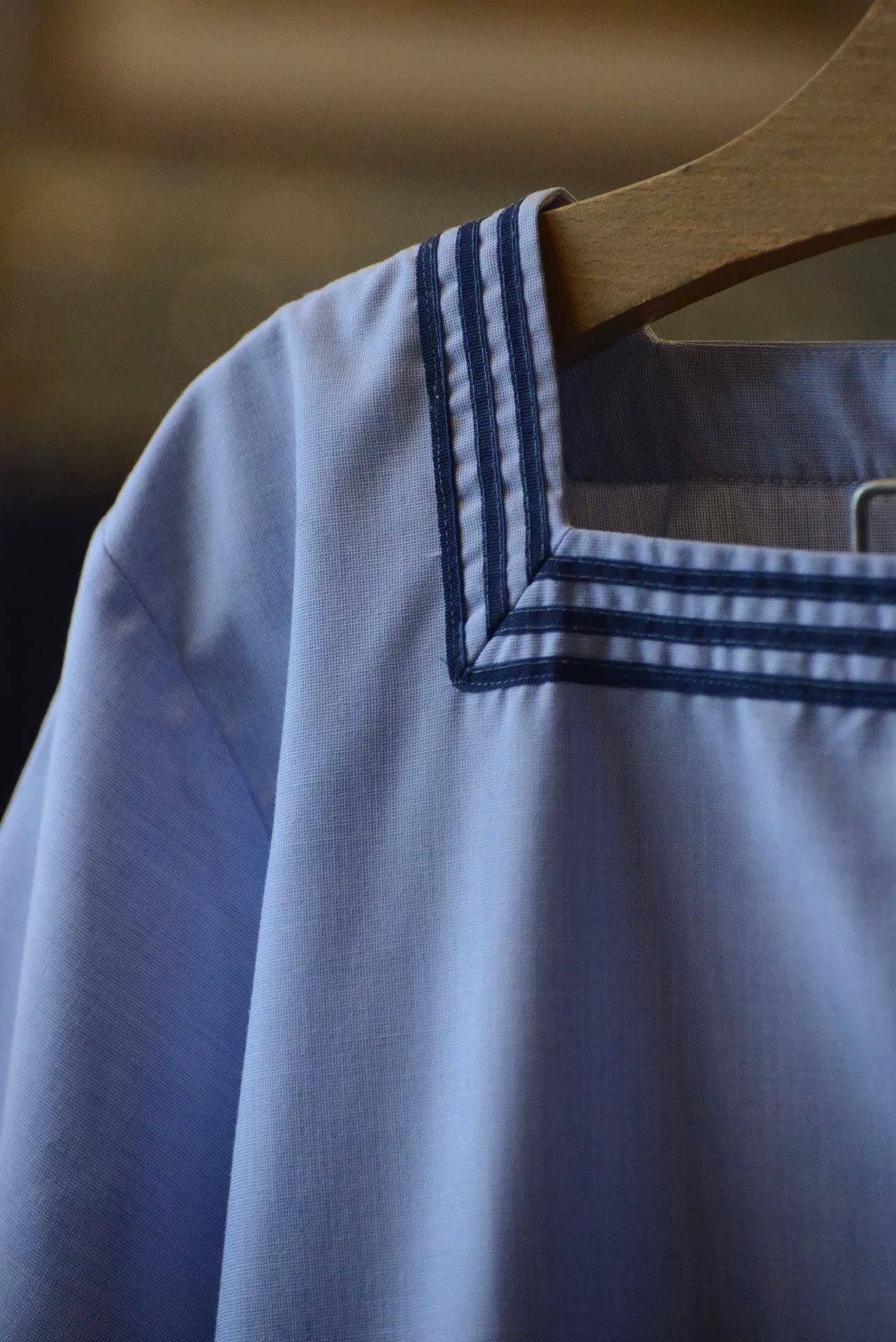 Vintage 1950s French Navy Blue-Gray Sailor Shirt Size US M / EU 48-50 / 2 - 4 Thumbnail