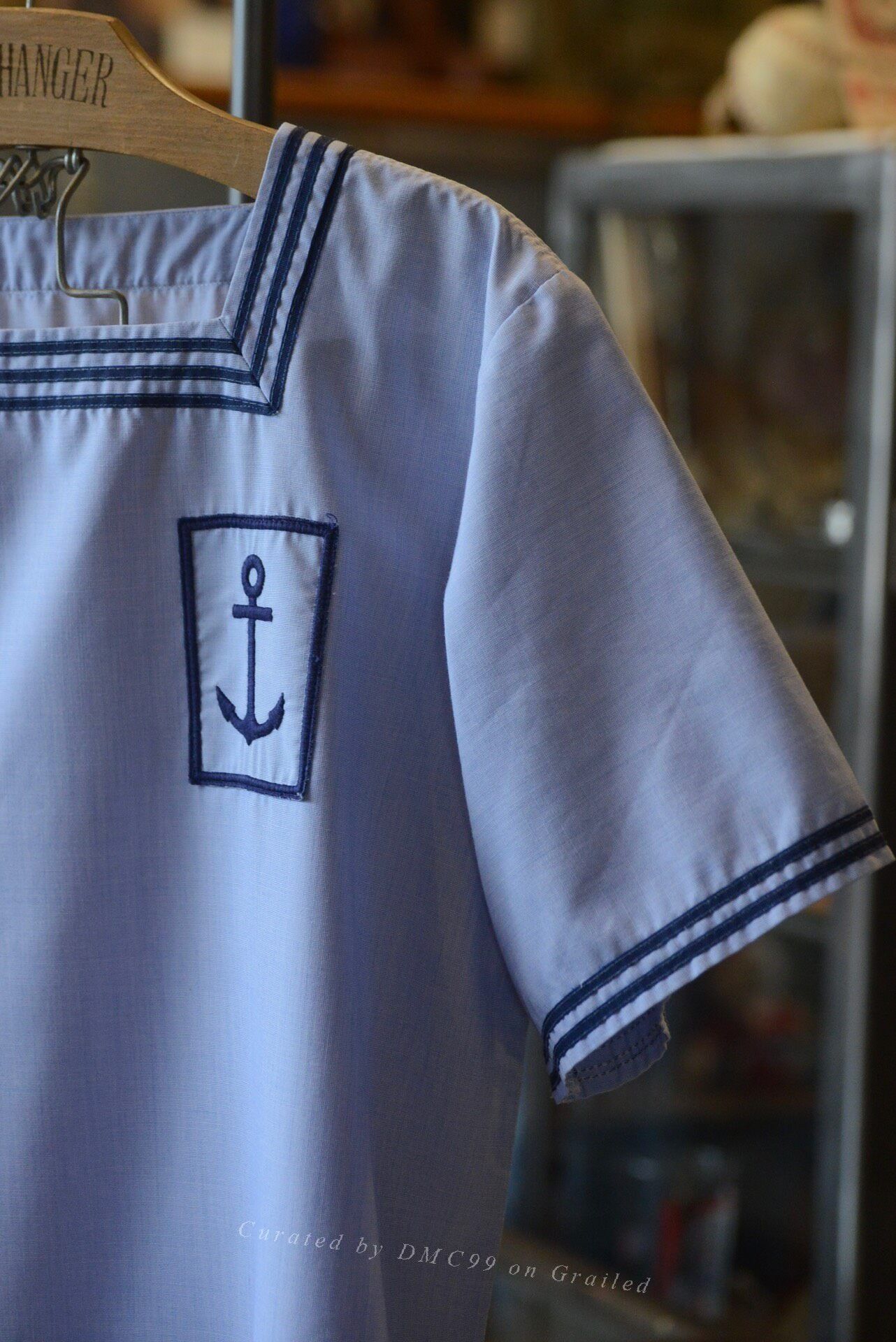 Vintage 1950s French Navy Blue-Gray Sailor Shirt Size US M / EU 48-50 / 2 - 2 Thumbnail