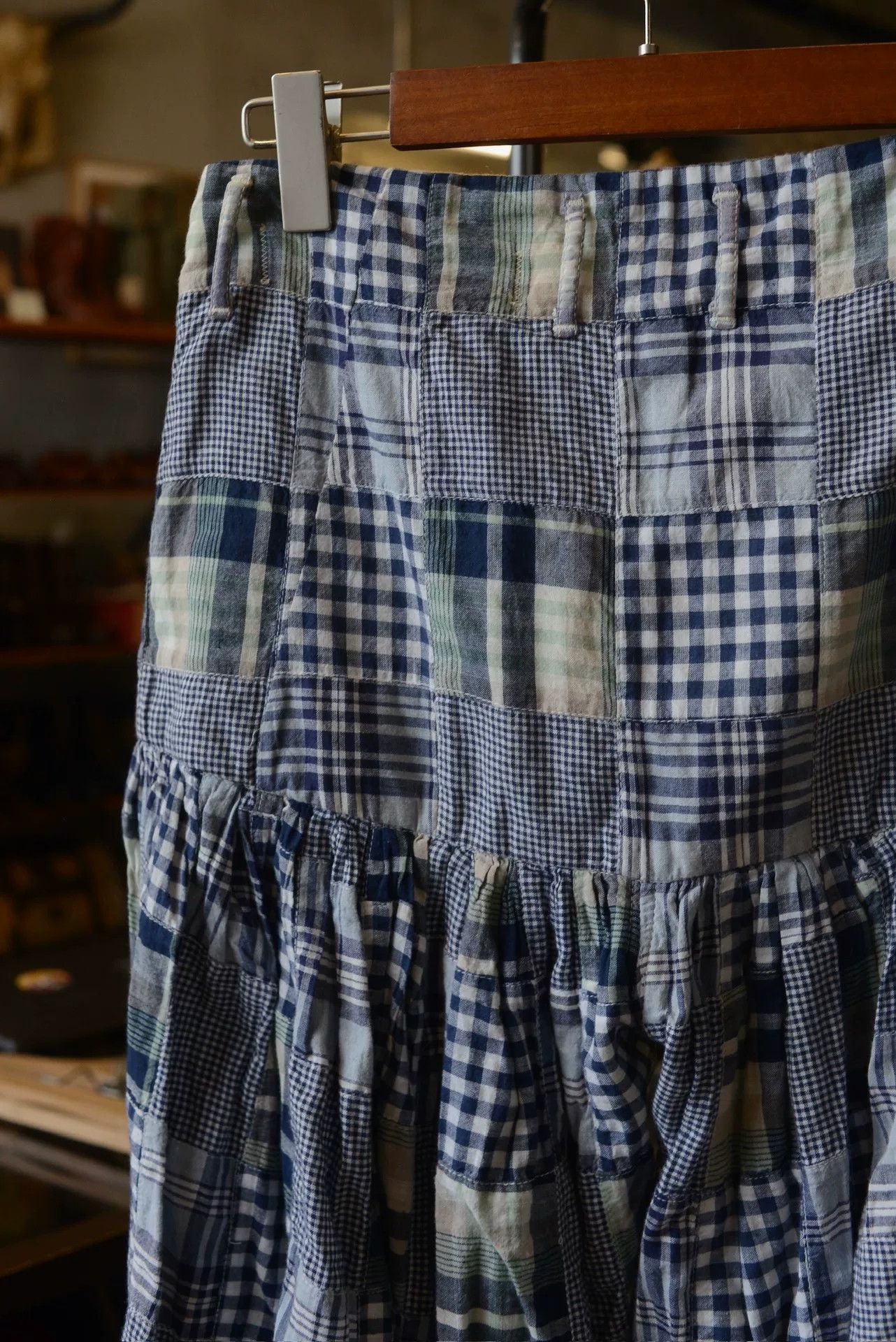 Kapital Kapital Blue Patchwork Plaid Lantern Skort Size 37" - 8 Thumbnail