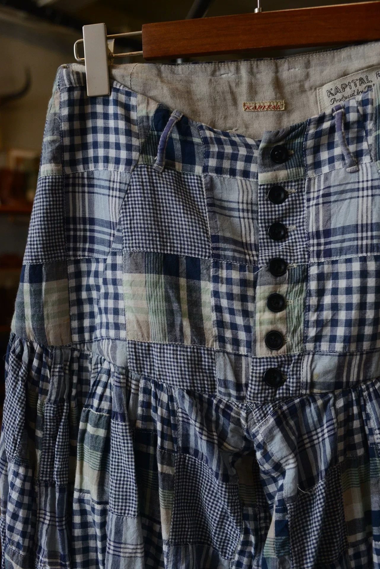 Kapital Kapital Blue Patchwork Plaid Lantern Skort Size 37" - 5 Thumbnail