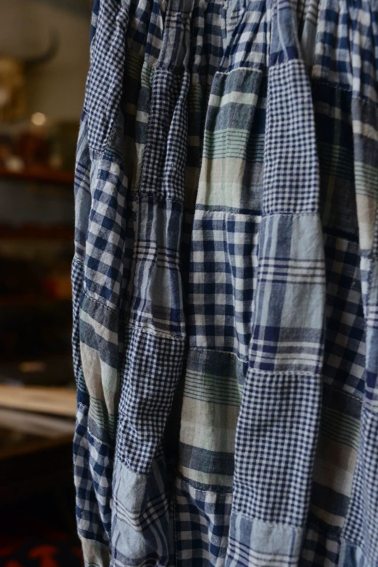 Kapital Kapital Blue Patchwork Plaid Lantern Skort Size 37" - 4 Thumbnail