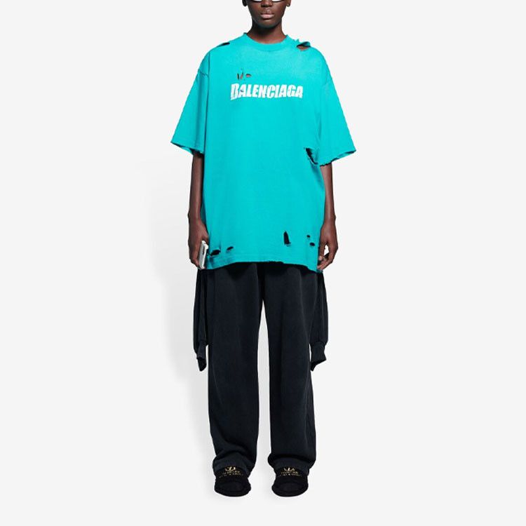 Balenciaga Balenciaga Logo Distressed T-Shirt Size S Size US S / EU 44-46 / 1 - 7 Thumbnail
