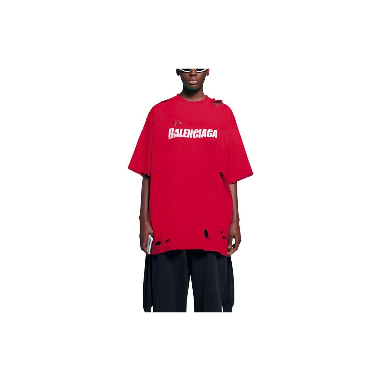 Balenciaga Balenciaga Distressed Logo T-Shirt Red Size M Size US M / EU 48-50 / 2 - 7 Thumbnail