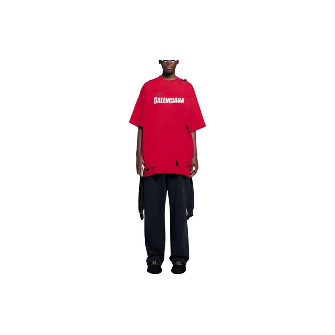 Balenciaga Balenciaga Distressed Logo T-Shirt Red Size M Size US M / EU 48-50 / 2 - 6 Thumbnail