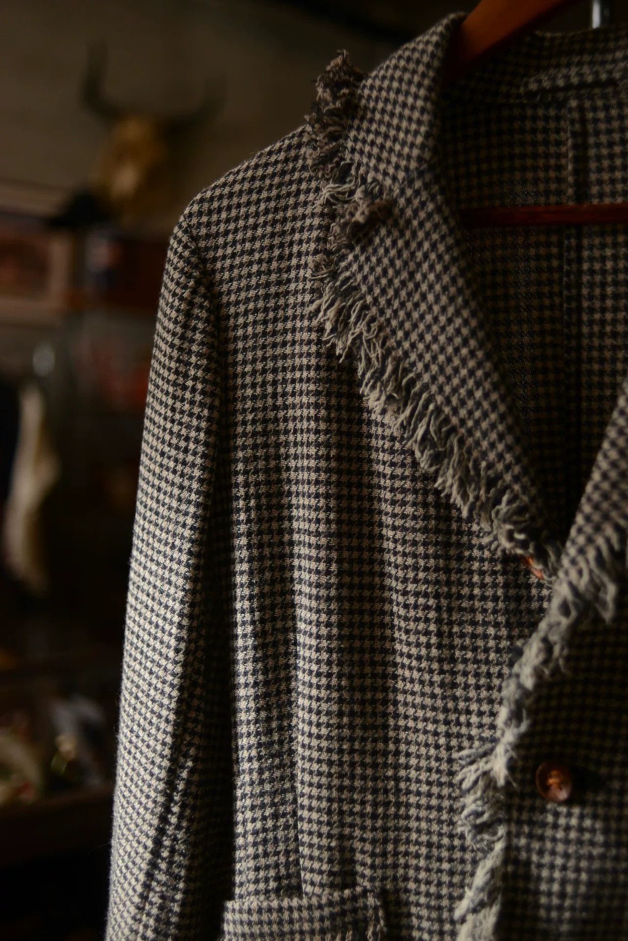 Vintage Fringe Trim Houndstooth Wool Blazer Size US S / EU 44-46 / 1 - 2 Thumbnail