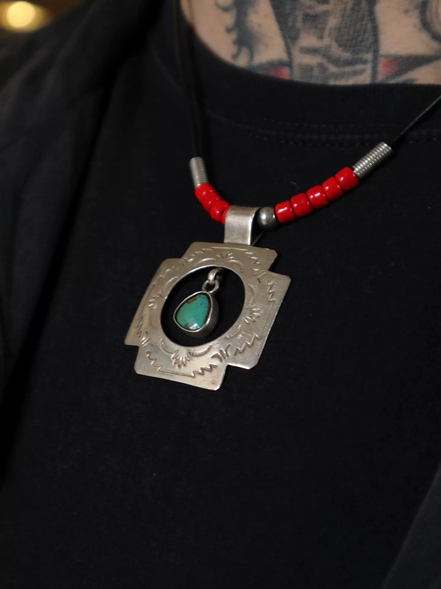 Vintage Navajo Turquoise Silver Necklace Size ONE SIZE - 2 Thumbnail