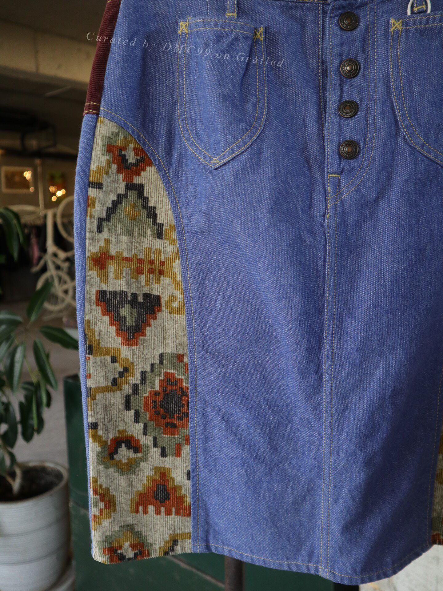 Kapital Kapital Denim Totem Patchwork Skirt Size 35" - 3 Thumbnail