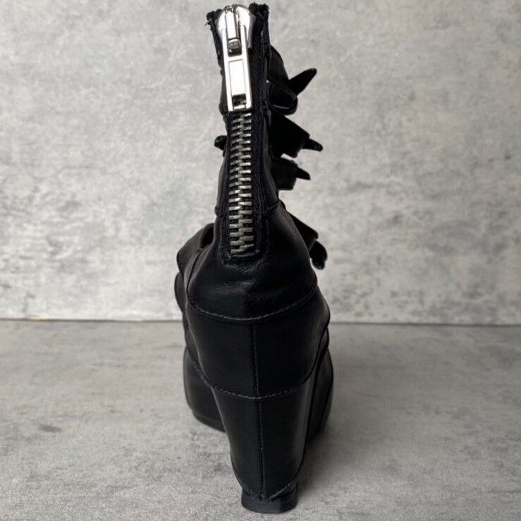 Rick Owens Rick Owens Black Wedge Lace-Up Boots Size US 4 / IT 34 - 4 Thumbnail
