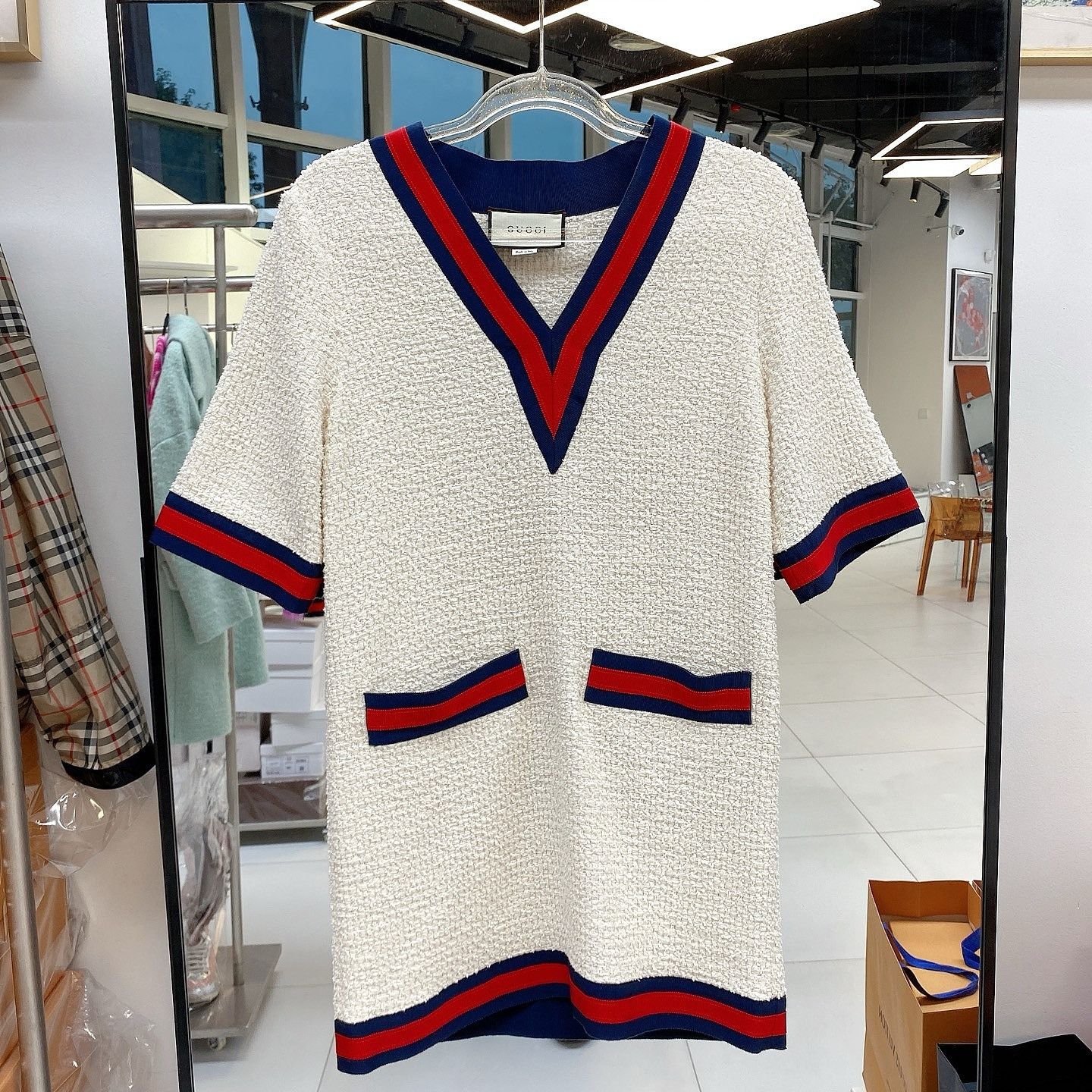 Gucci Gucci V-Neck Stripe Trim Knit Mini Dress Size 42 Size M / US 6-8 / IT 42-44 - 7 Thumbnail
