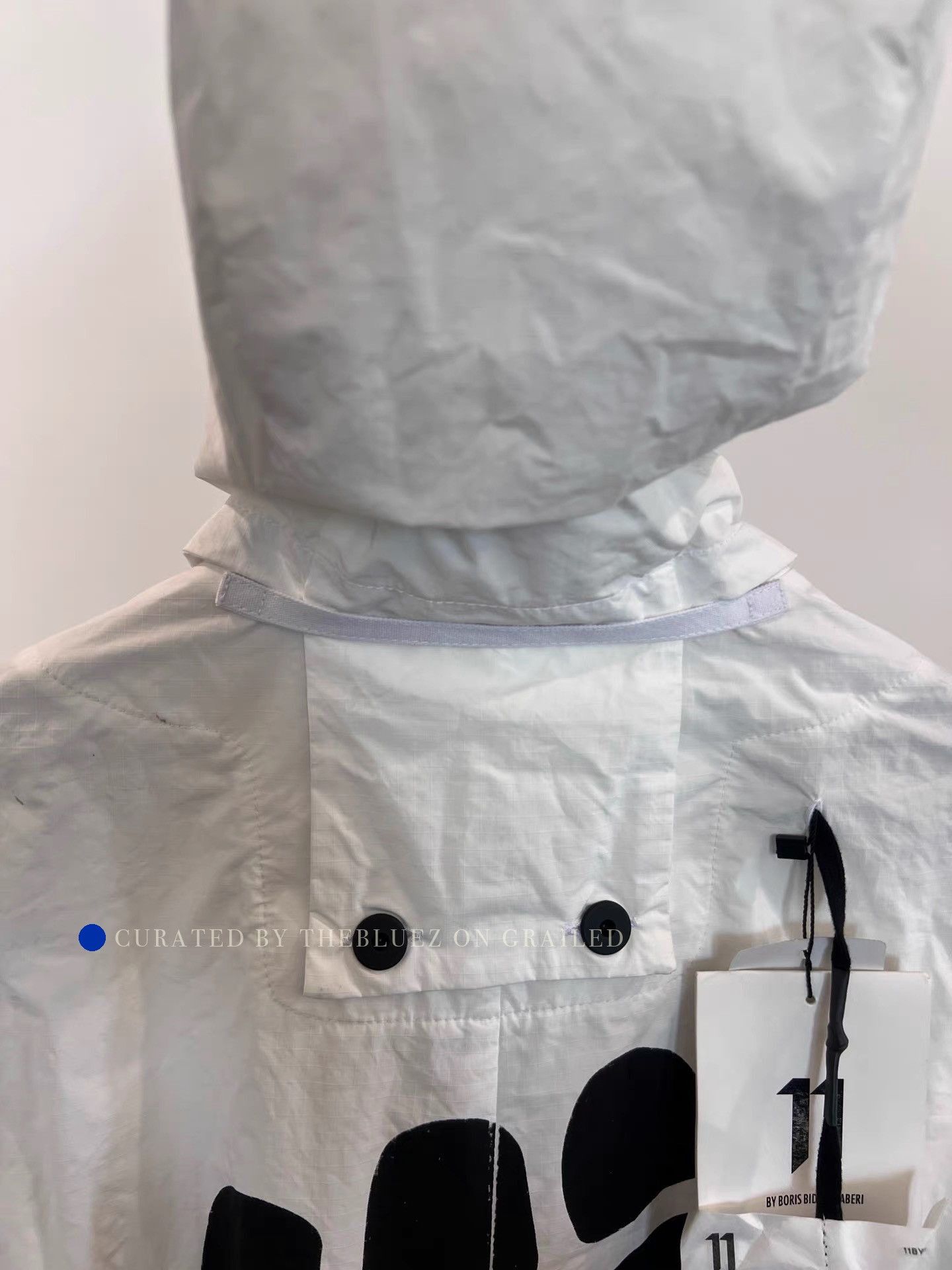 11 By Boris Bidjan Saberi White Hooded Long Raincoat with Fist Print Size US M / EU 48-50 / 2 - 5 Thumbnail