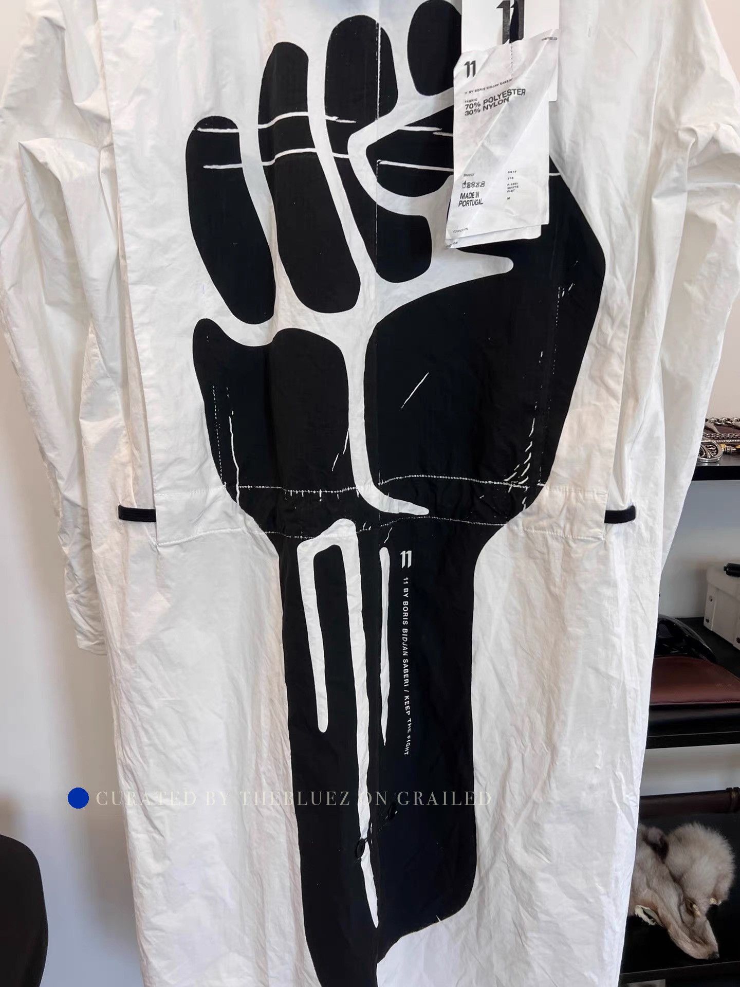 11 By Boris Bidjan Saberi White Hooded Long Raincoat with Fist Print Size US M / EU 48-50 / 2 - 3 Thumbnail